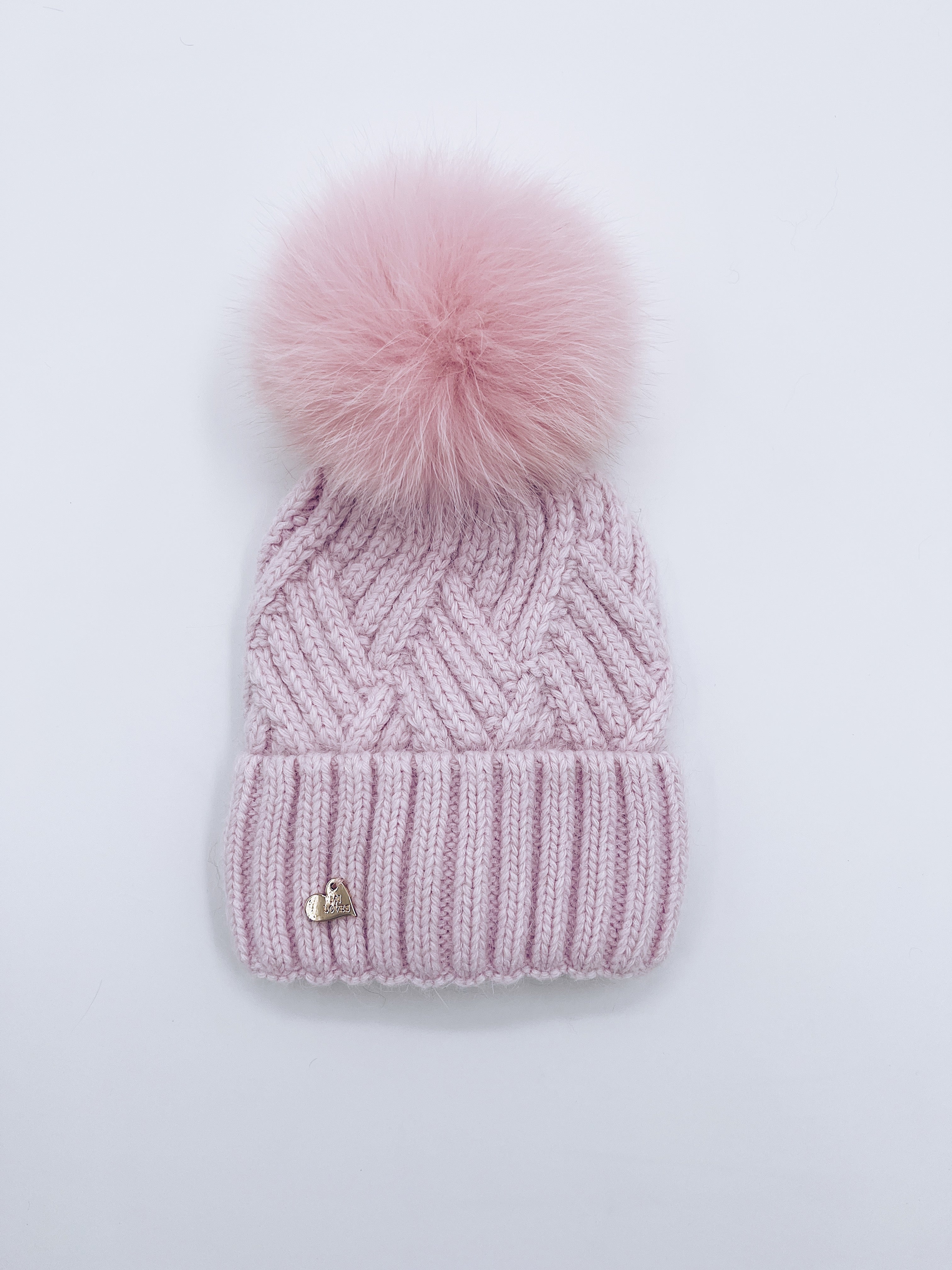 MI LOVES SIGNATURE Angora baby hat with Fox FUR pompom