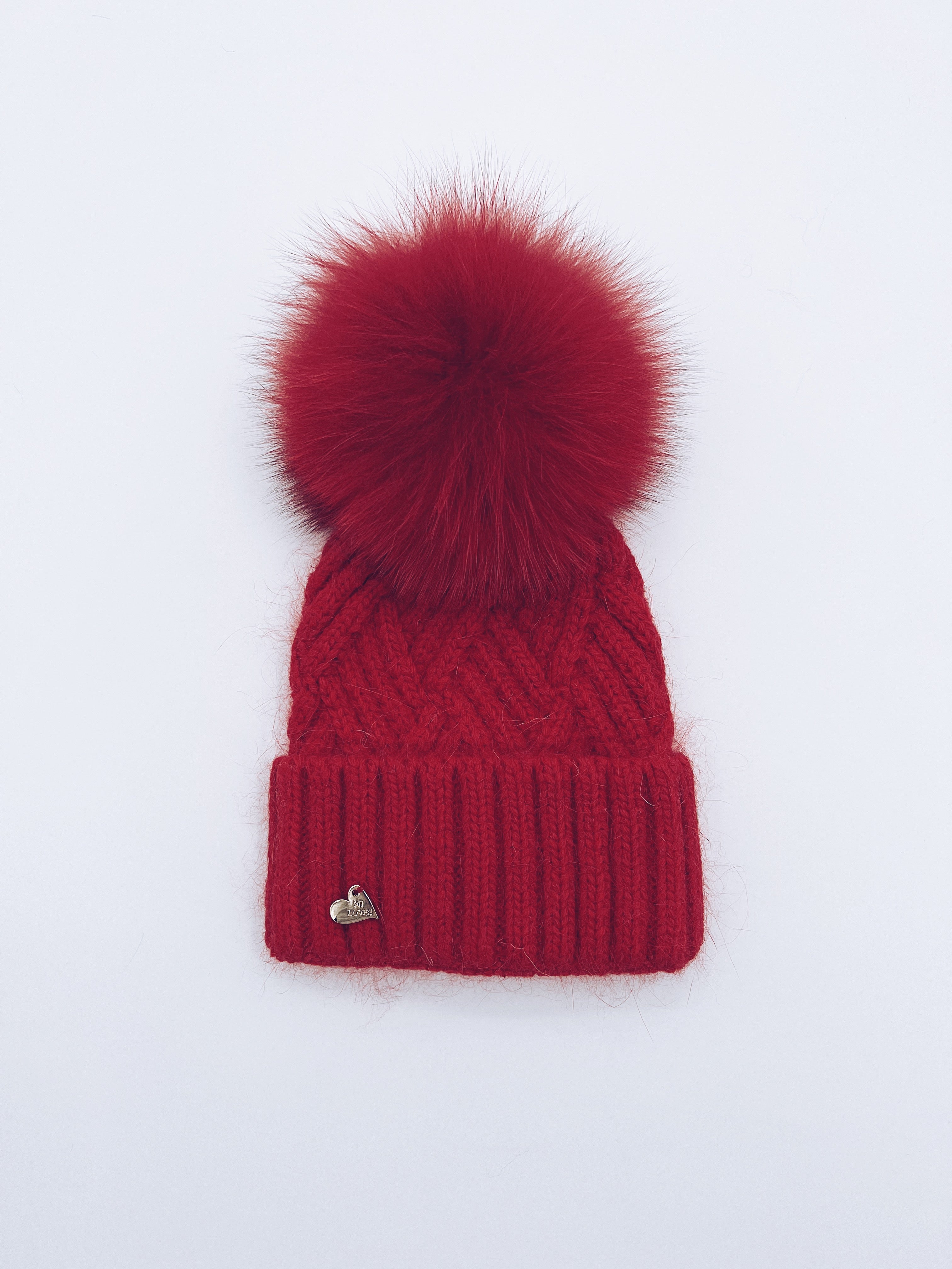MI LOVES SIGNATURE Angora baby hat with Fox FUR pompom