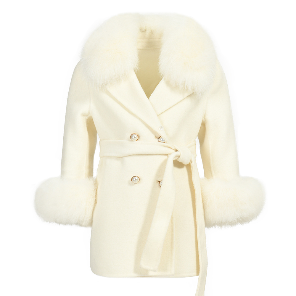 MI LOVES SIGNATURE Kids Cashmere Jacket with Luxurious Fox fur Collar and Cuffs.