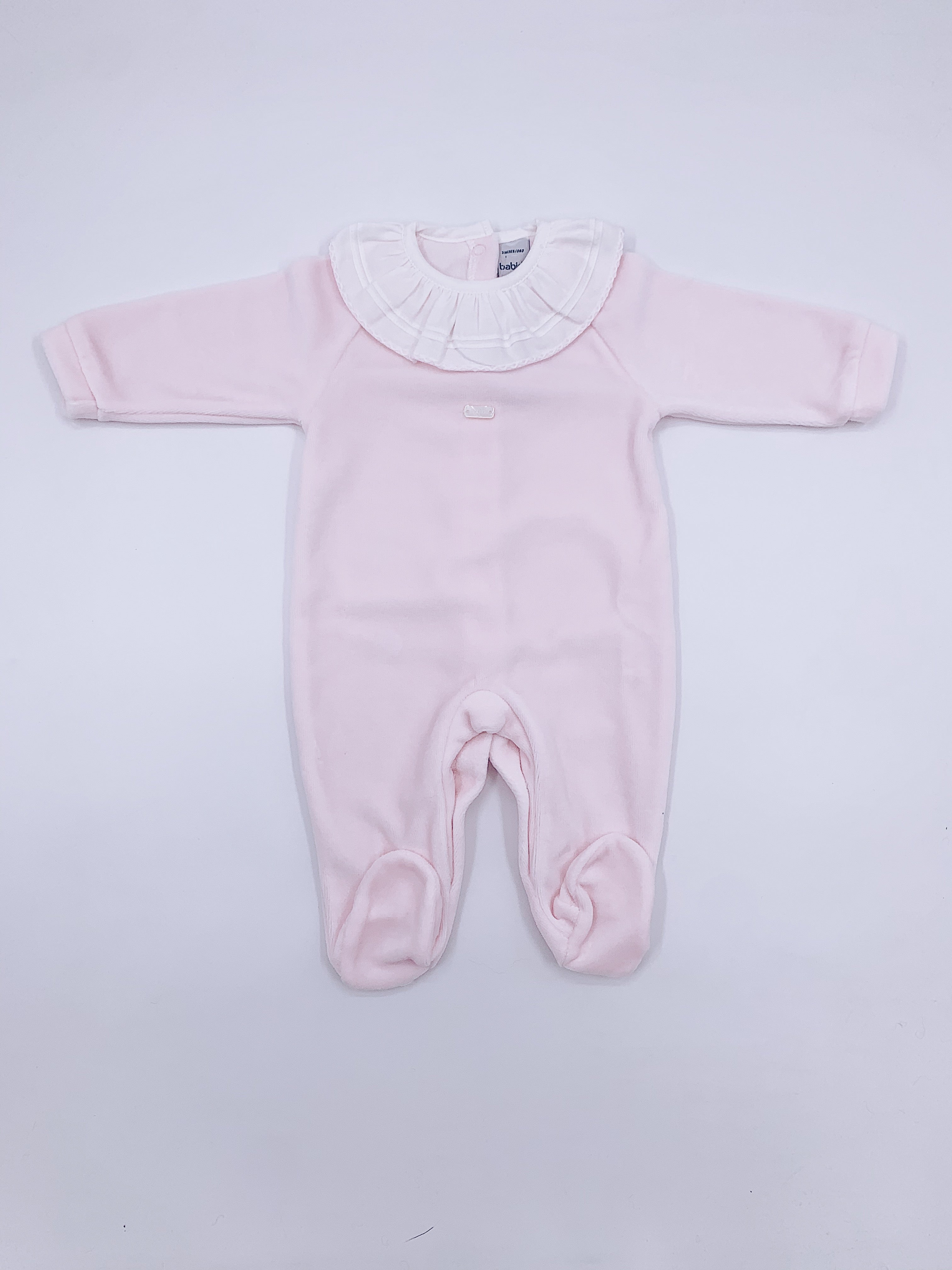 Babidu Velure babygrow with frilly collar.