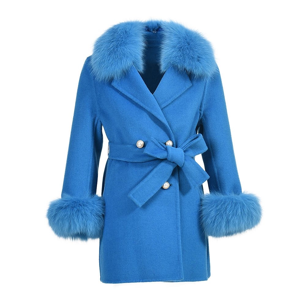 Beautiful Cashmere blend jacket with Fox fur trim/cuffs