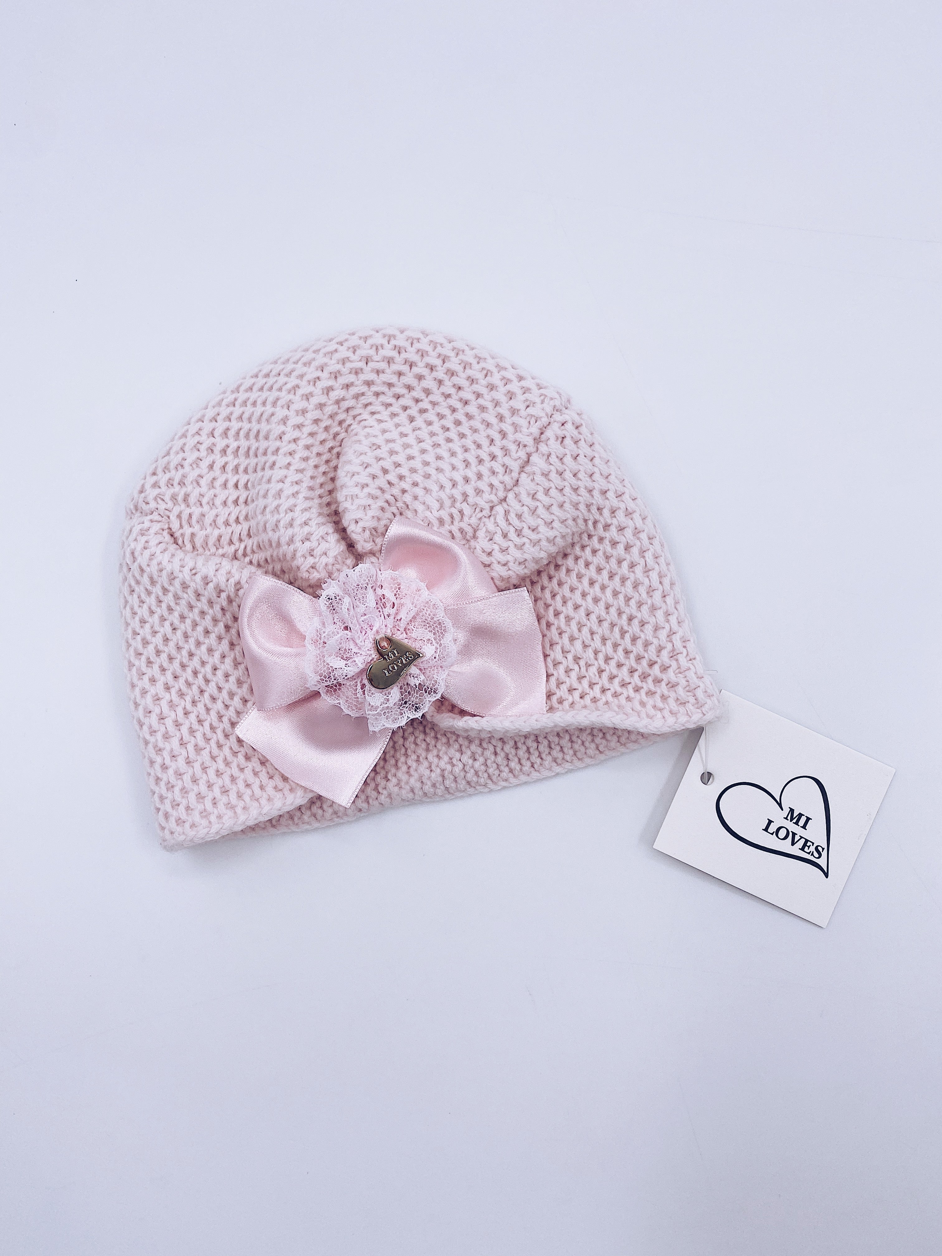 MI LOVEE SIGNATURE Luxurious knitted Turban hat with lace detail.