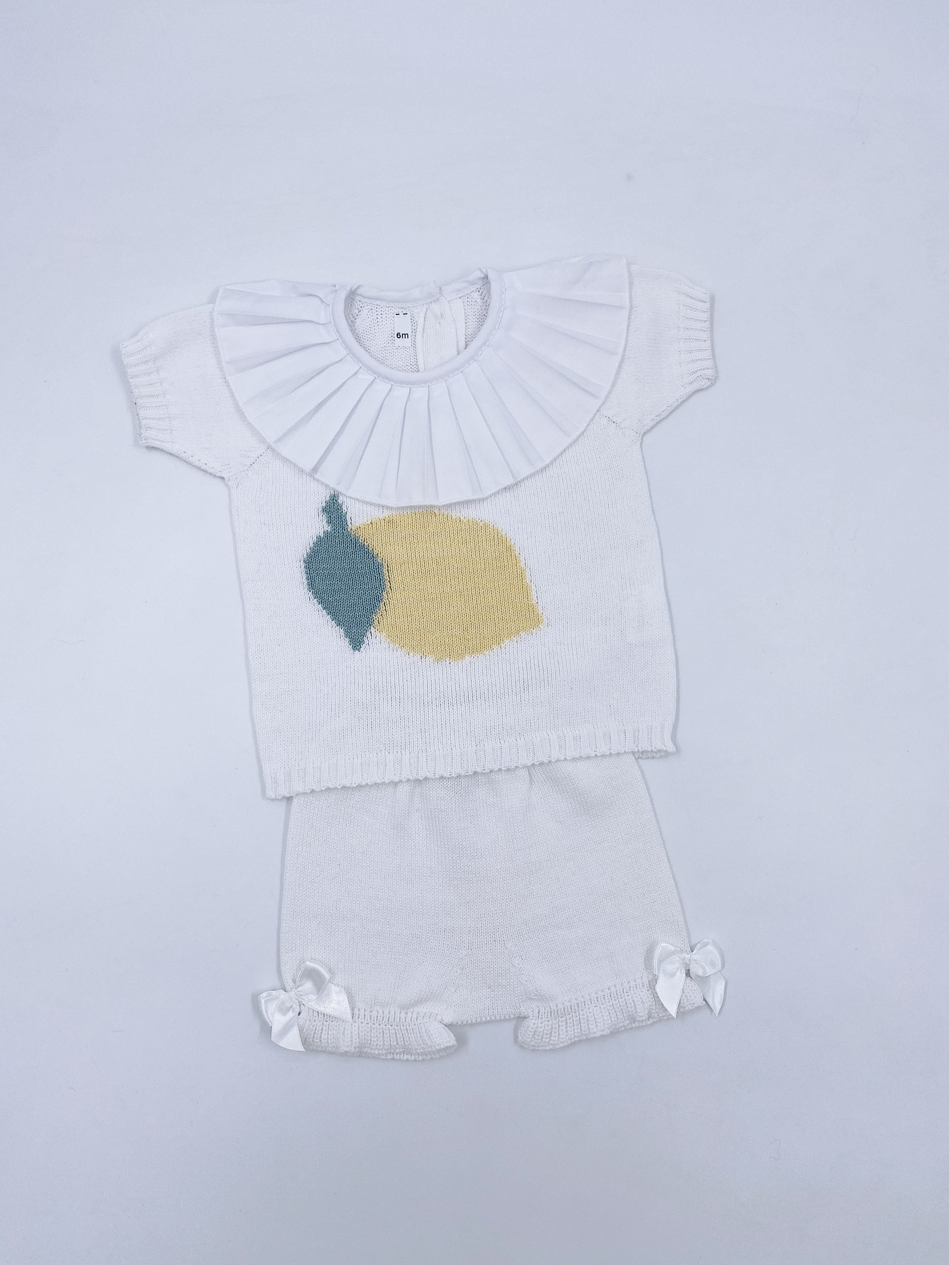 MI LOVES Lemon Fine Knit Summer set with ruffle neck details
