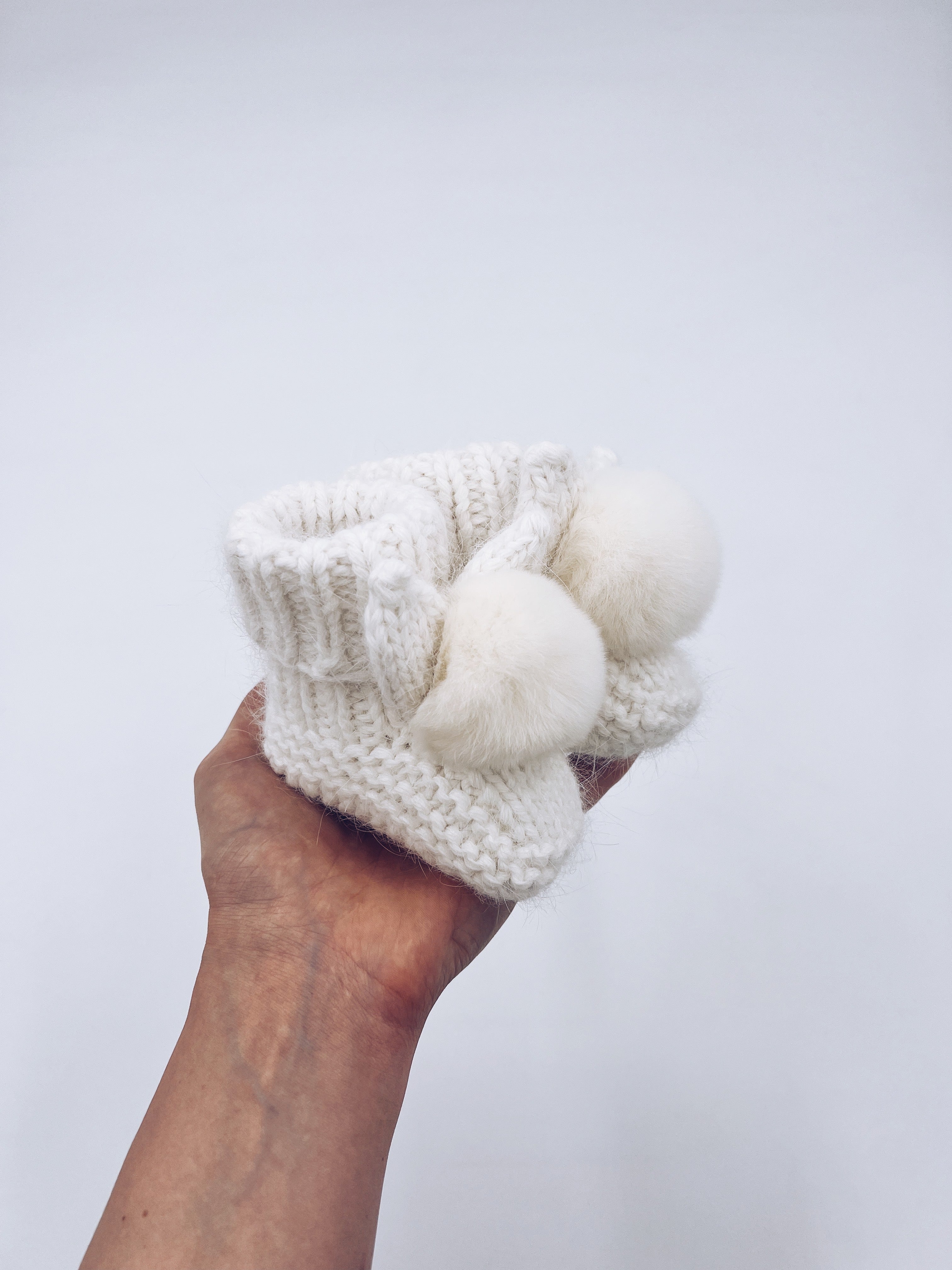 MI LOVES SIGNATURE Little Bunny Angora pompom booties.