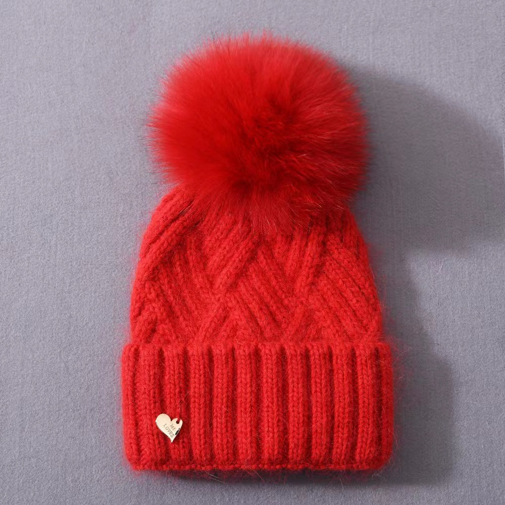 MI LOVES SIGNATURE Angora kids hat with Fox FUR pompom
