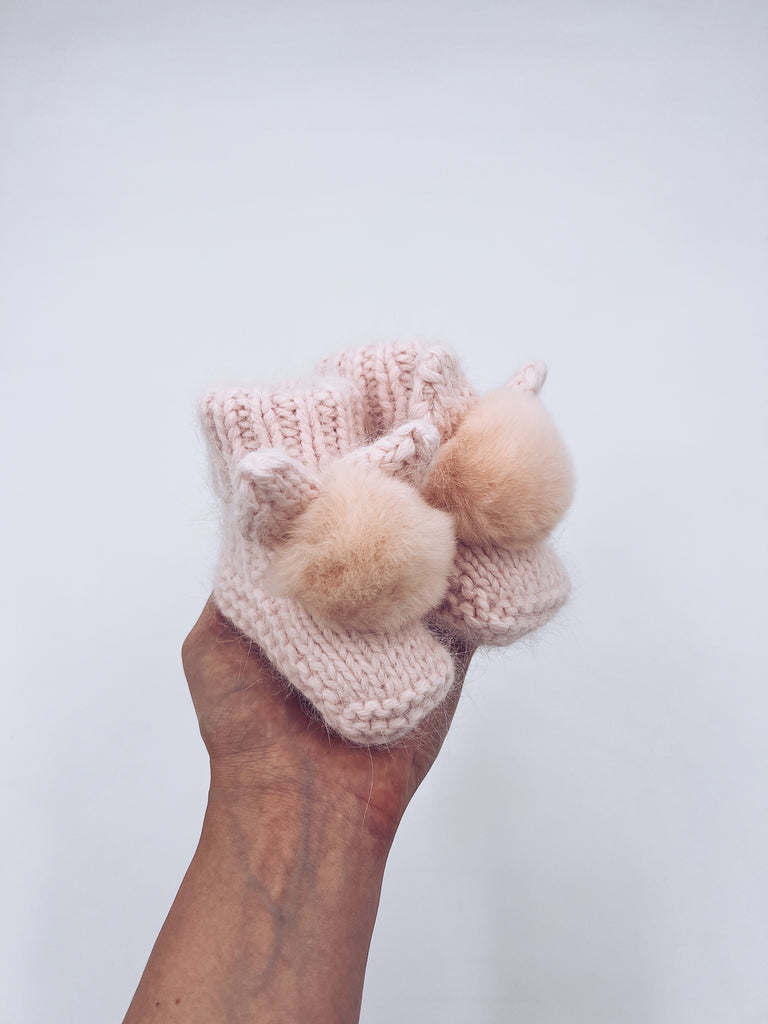 Angora Rabbit Slippers MI LOVES SIGNATURE Little Bunny Angora pompom booties.