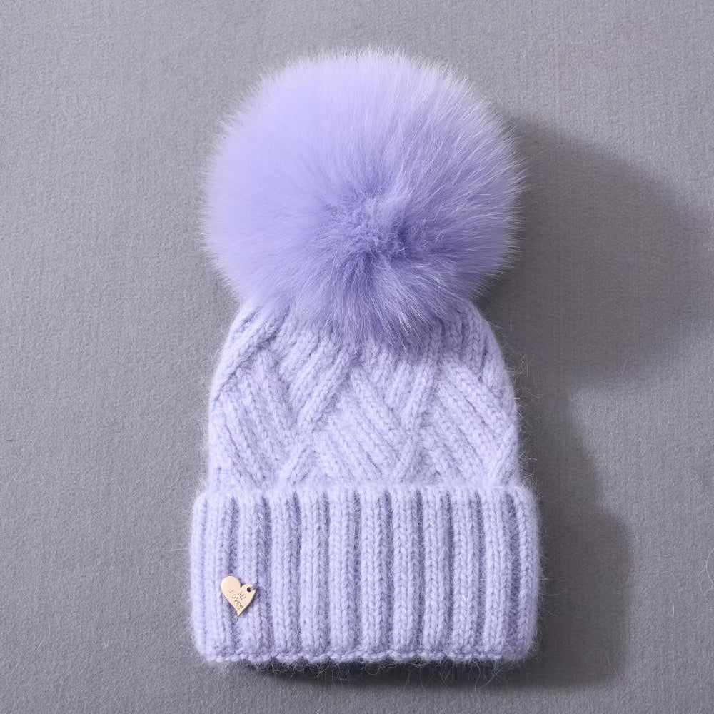 MI LOVES SIGNATURE Angora kids hat with Fox FUR pompom