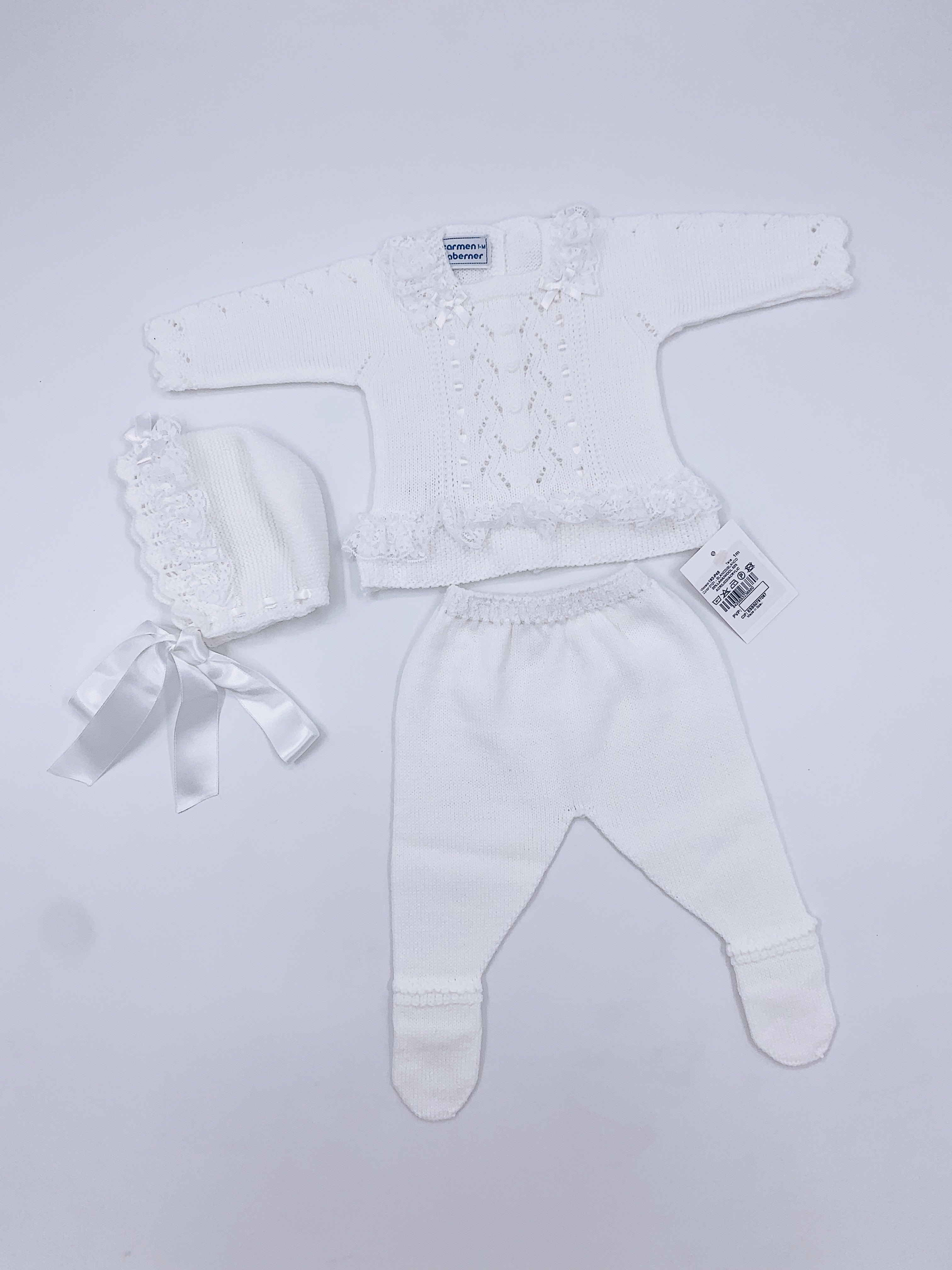 Carmen Taberner Baby Knit 3 piece set with lace/bow details