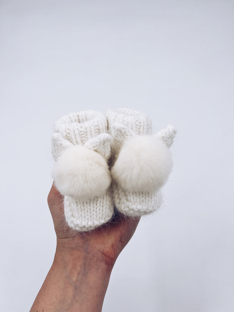 Angora Rabbit Slippers MI LOVES SIGNATURE Little Bunny Angora pompom booties.