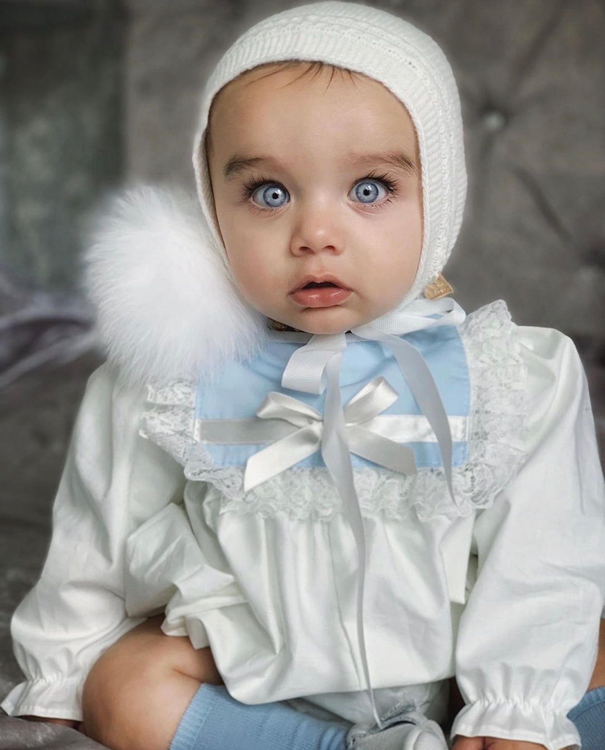 MI LOVES SIGNATURE LUXURIOUS ANGORA BONNETS WITH FOX FUR POMPOM