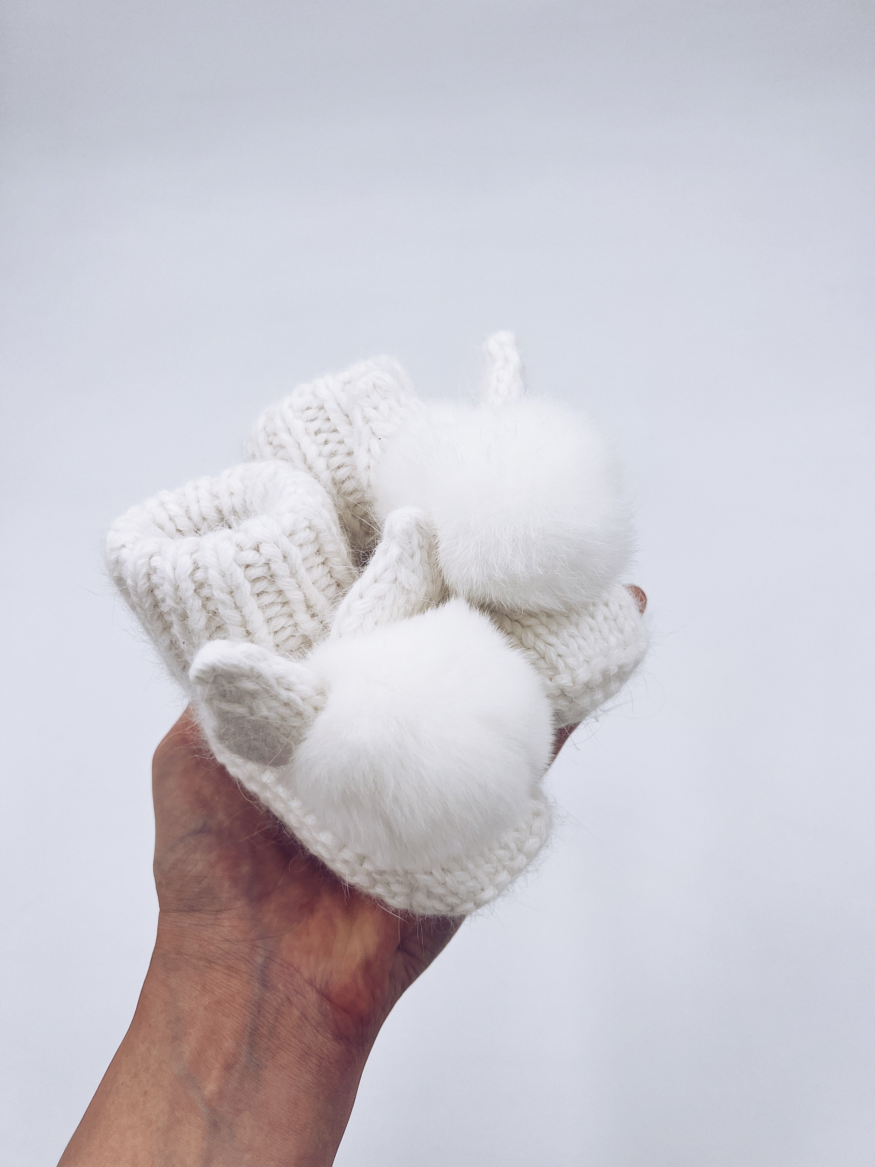 MI LOVES SIGNATURE Little Bunny Angora pompom booties.