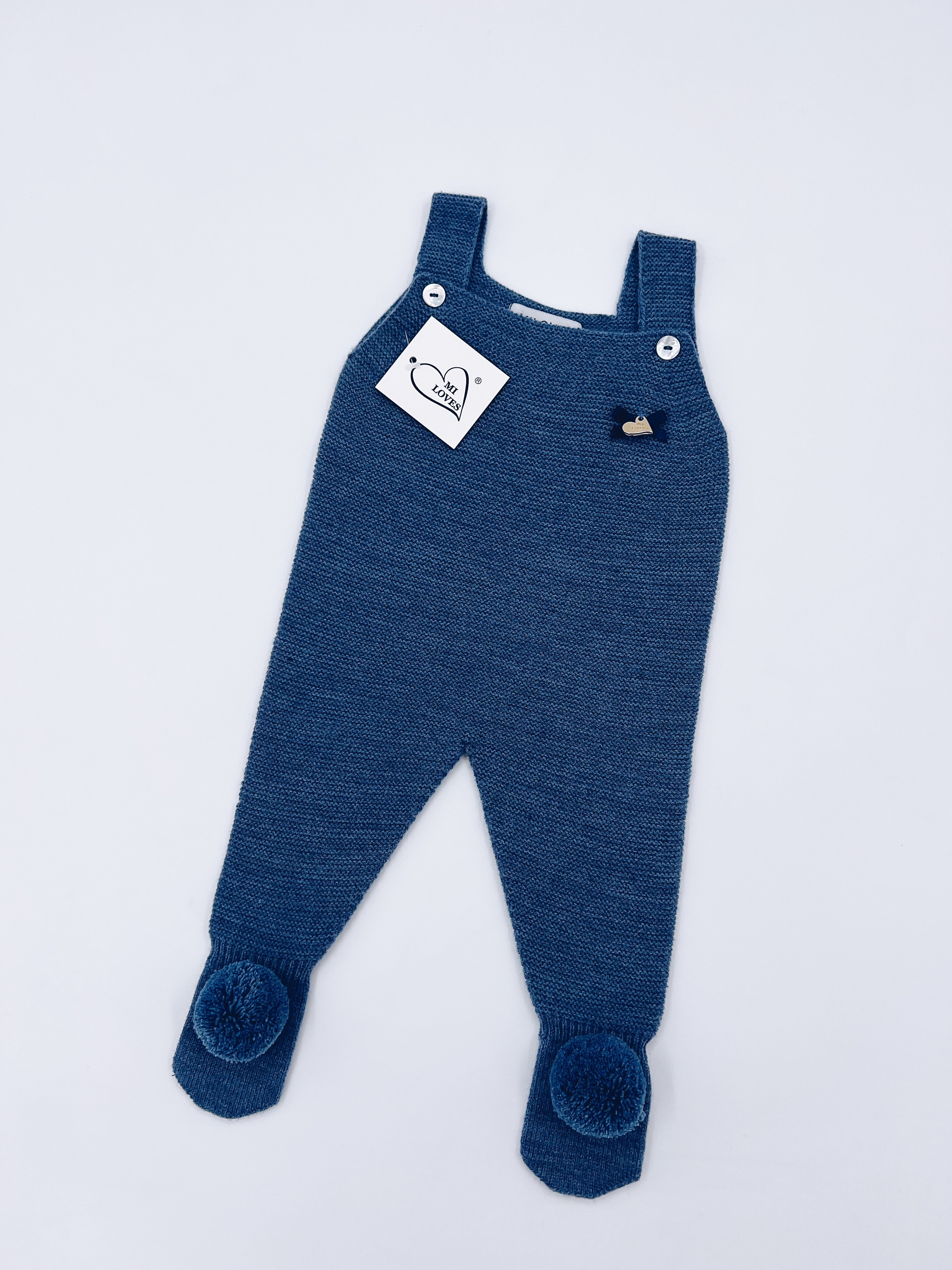 MI LOVES SIGNATURE Luxurious knitted Dungarees with yarn pompoms(ALL COLOURS)