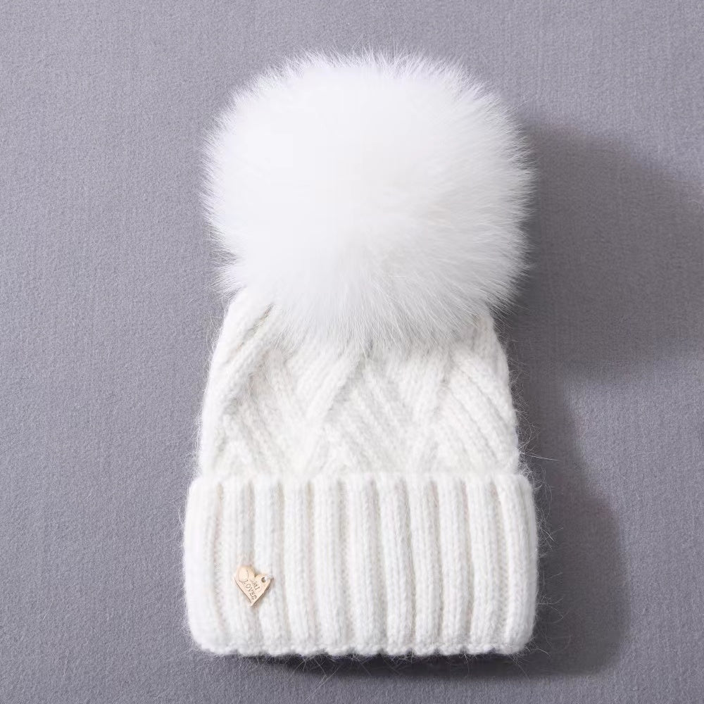 MI LOVES SIGNATURE Angora kids hat with Fox FUR pompom