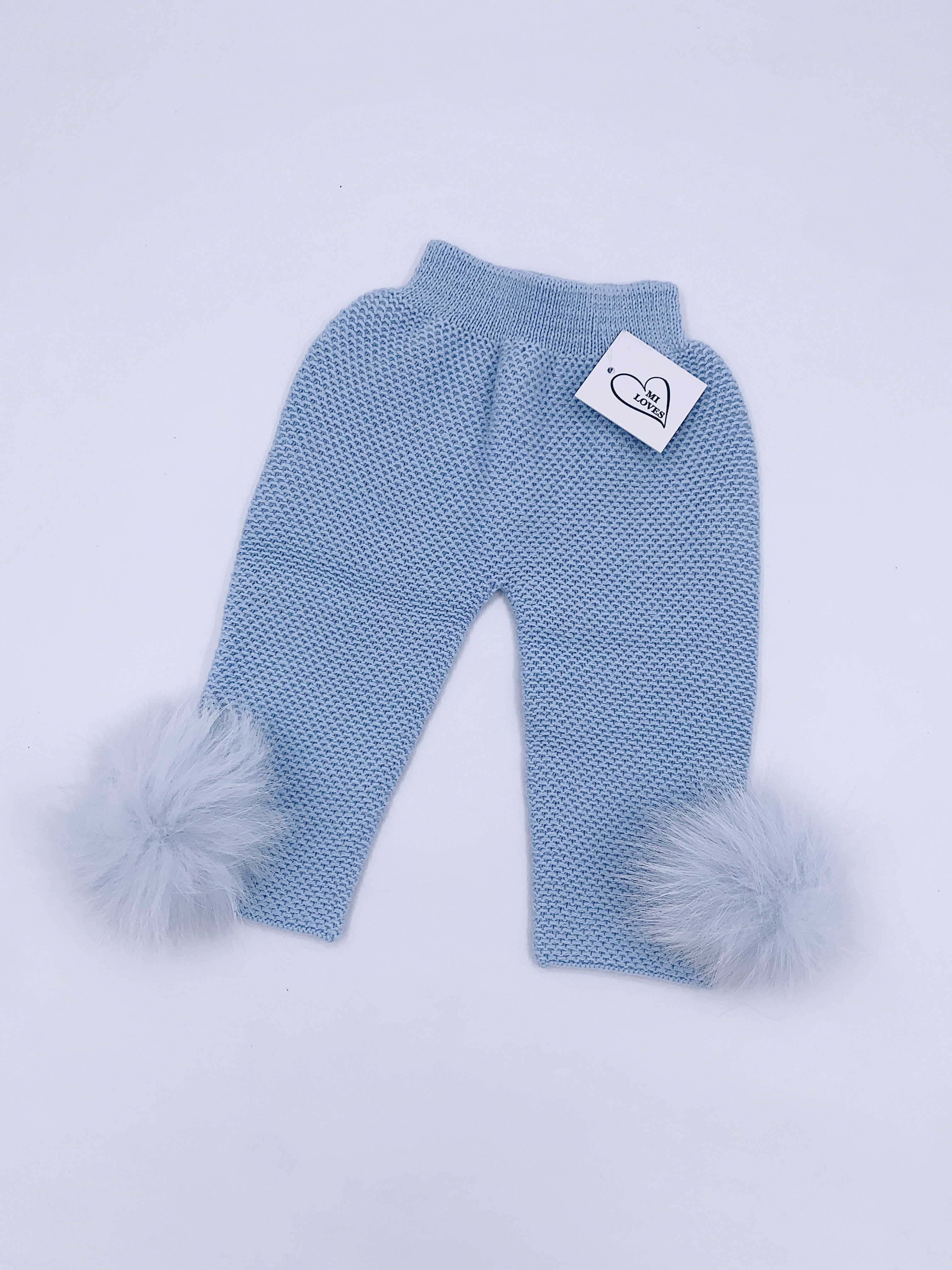MI LOVES SIGNATURE Luxurious knitted Trousers with fox fur pompoms(ALL COLOURS )