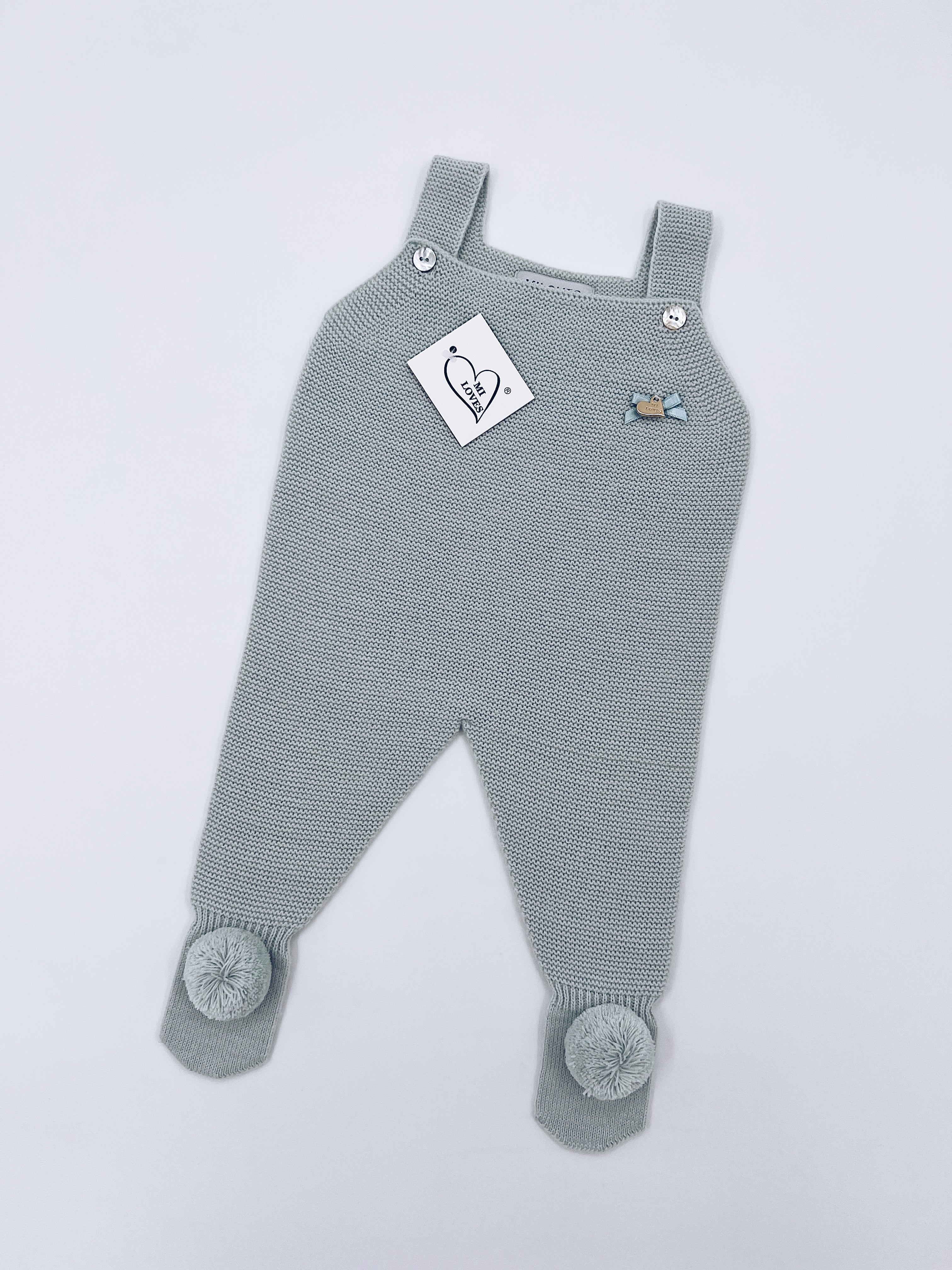 MI LOVES SIGNATURE Luxurious knitted Dungarees with yarn pompoms(ALL COLOURS)