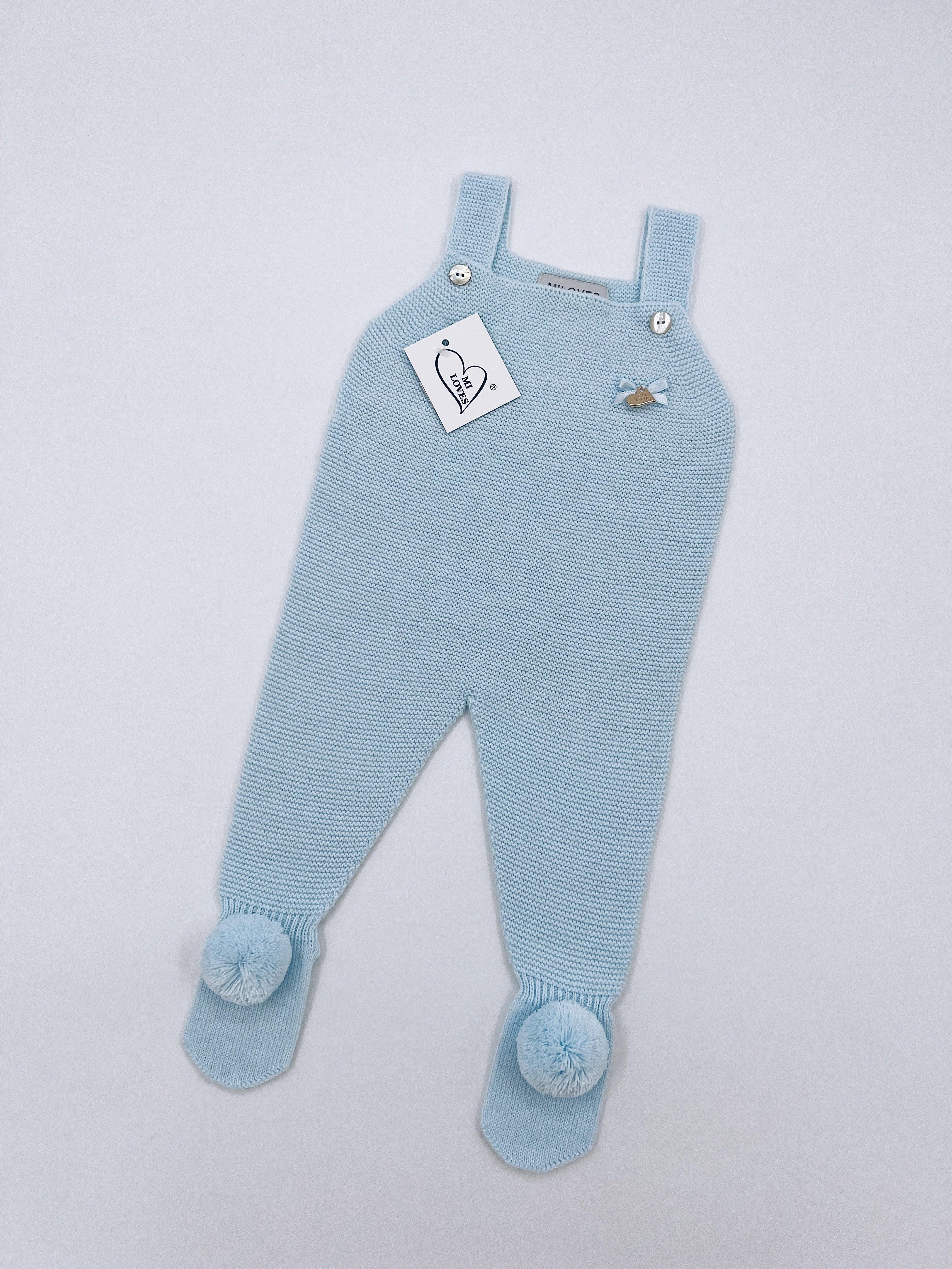 MI LOVES SIGNATURE Luxurious knitted Dungarees with yarn pompoms(ALL COLOURS)