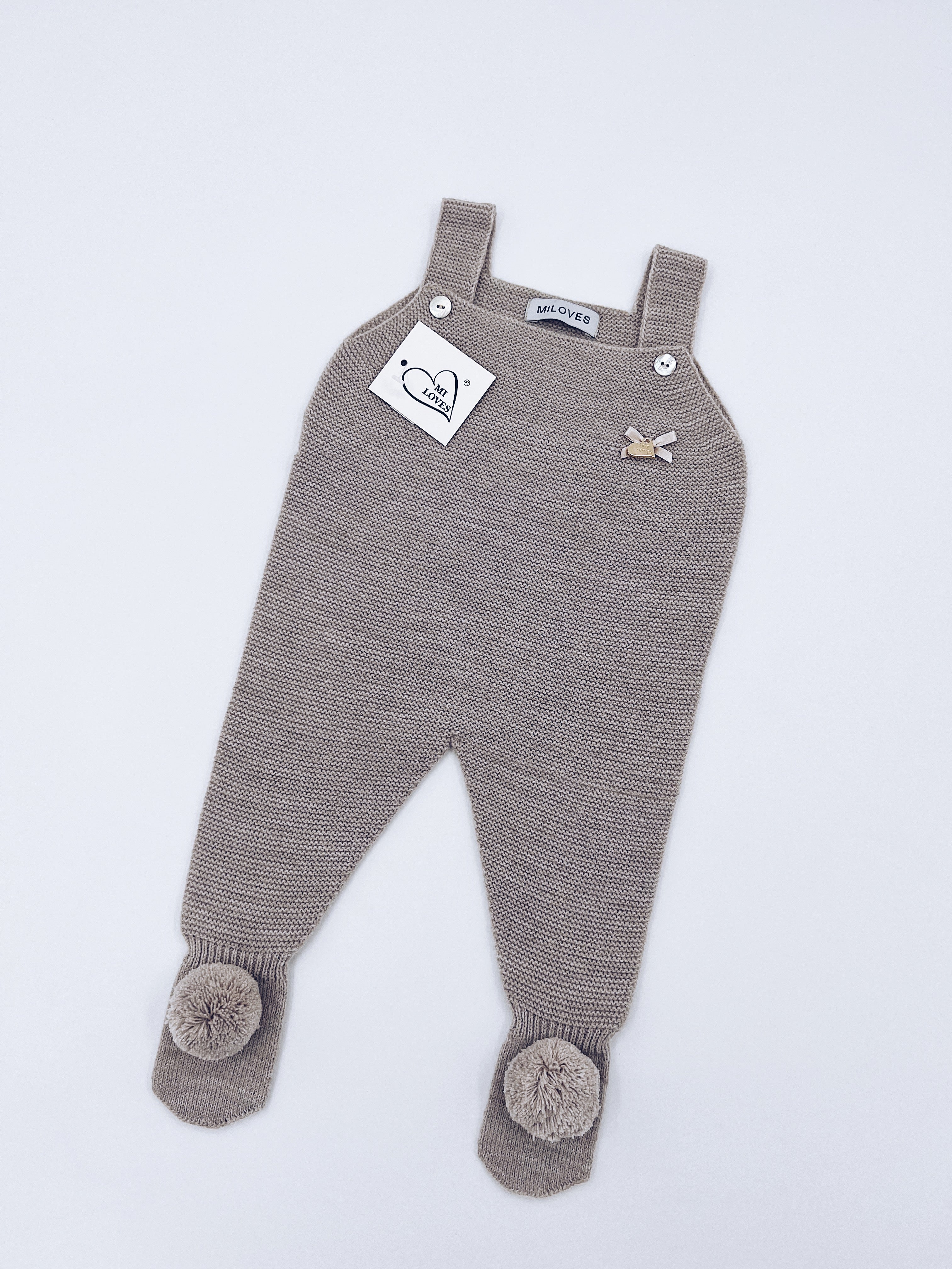 MI LOVES SIGNATURE Luxurious knitted Dungarees with yarn pompoms(ALL COLOURS)