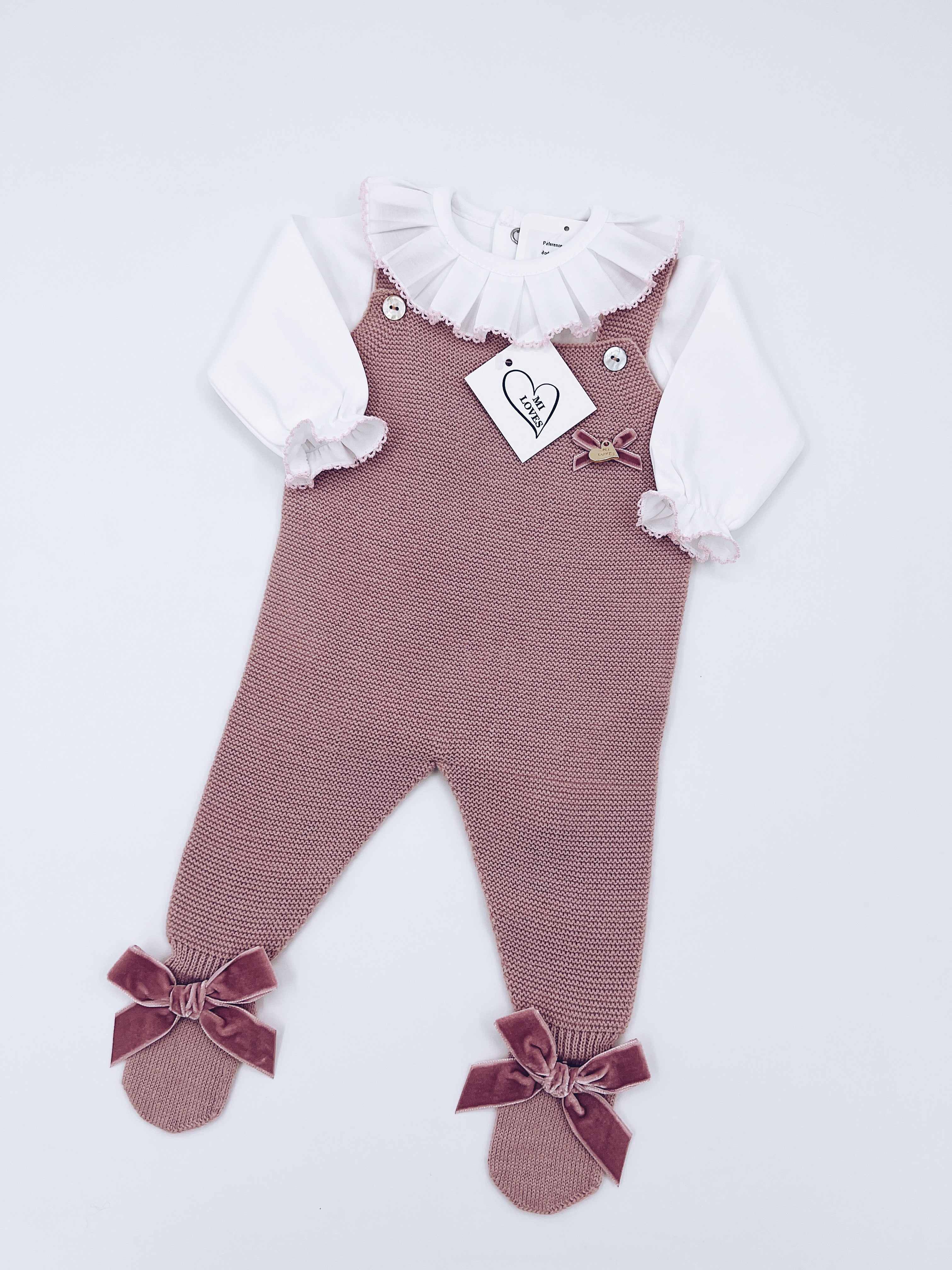 MI LOVES SIGNATURE Luxurious knitted Dungarees with Velvet Bows(ALL COLOURS)
