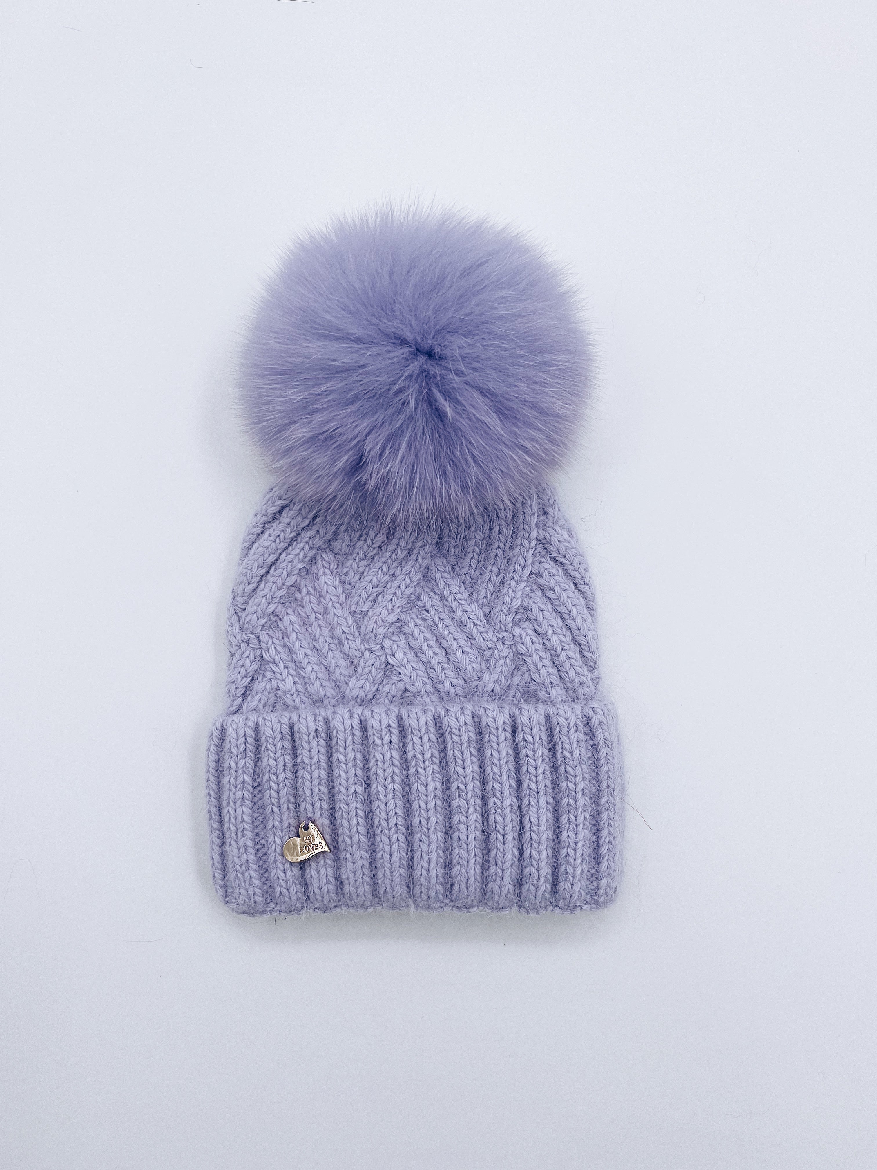 MI LOVES SIGNATURE Angora baby hat with Fox FUR pompom