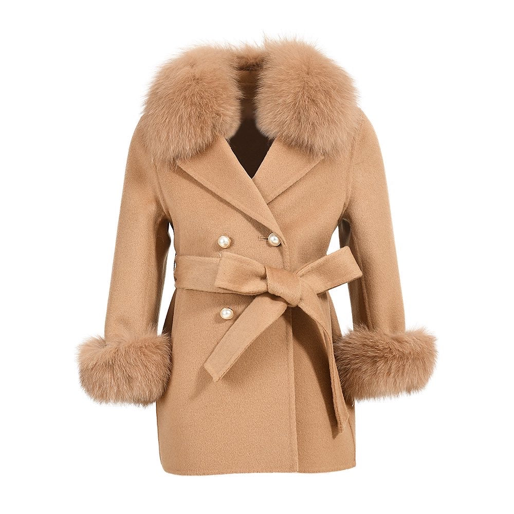 Beautiful Cashmere blend jacket with Fox fur trim/cuffs