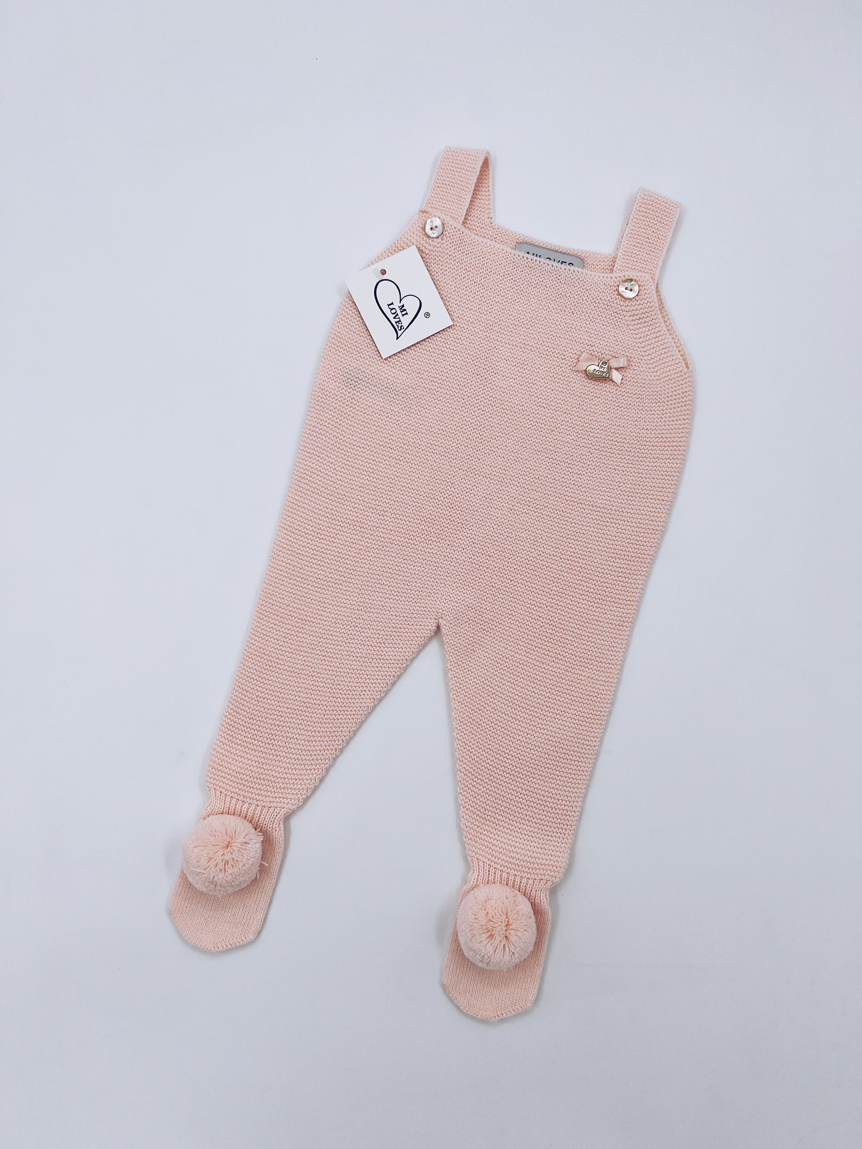 MI LOVES SIGNATURE Luxurious knitted Dungarees with yarn pompoms(ALL COLOURS)
