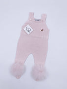 MI LOVES SIGNATURE Luxurious knitted Dungarees with fox fur pompoms(ALL COLOURS)