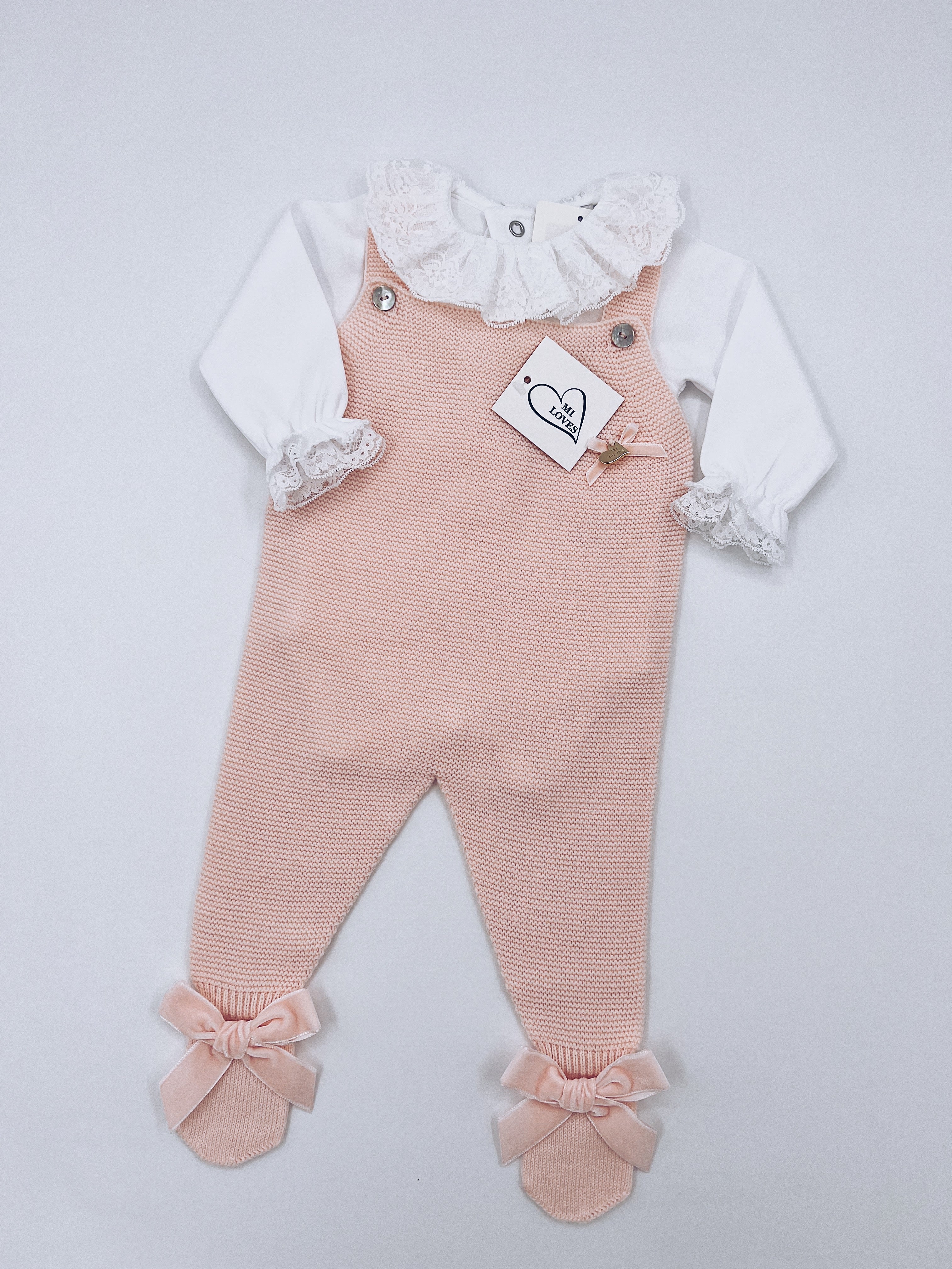 MI LOVES SIGNATURE Luxurious knitted Dungarees with Velvet Bows(ALL COLOURS)