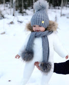 MILOVES SIGNATURE CASHMERE COLLECTION Scarf with 2 Racoon fur pom-poms.