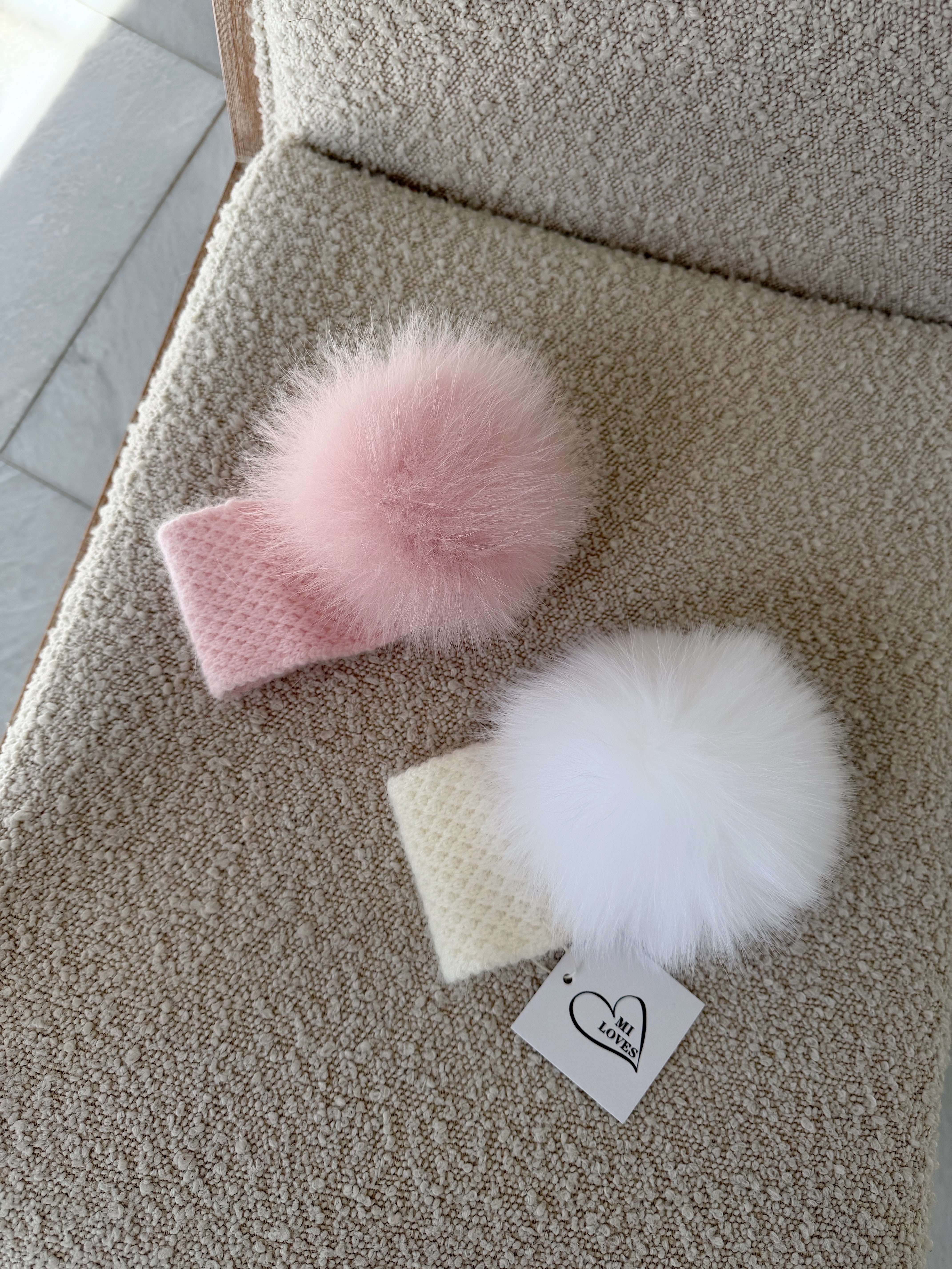 MI LOVES SIGNATURE Angora&nbsp; pompom Headband.