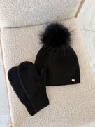 MILOVES Signature Angora Adult-Big kids Single pompom hat and Mittens set .