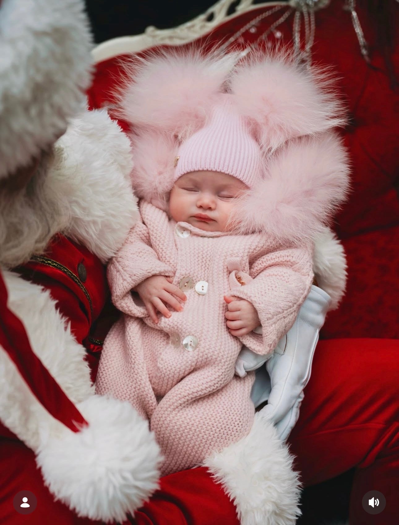 PINK MI LOVES SIGNATURE Fox fur trim/pompoms Baby ANGEL pramsuit.