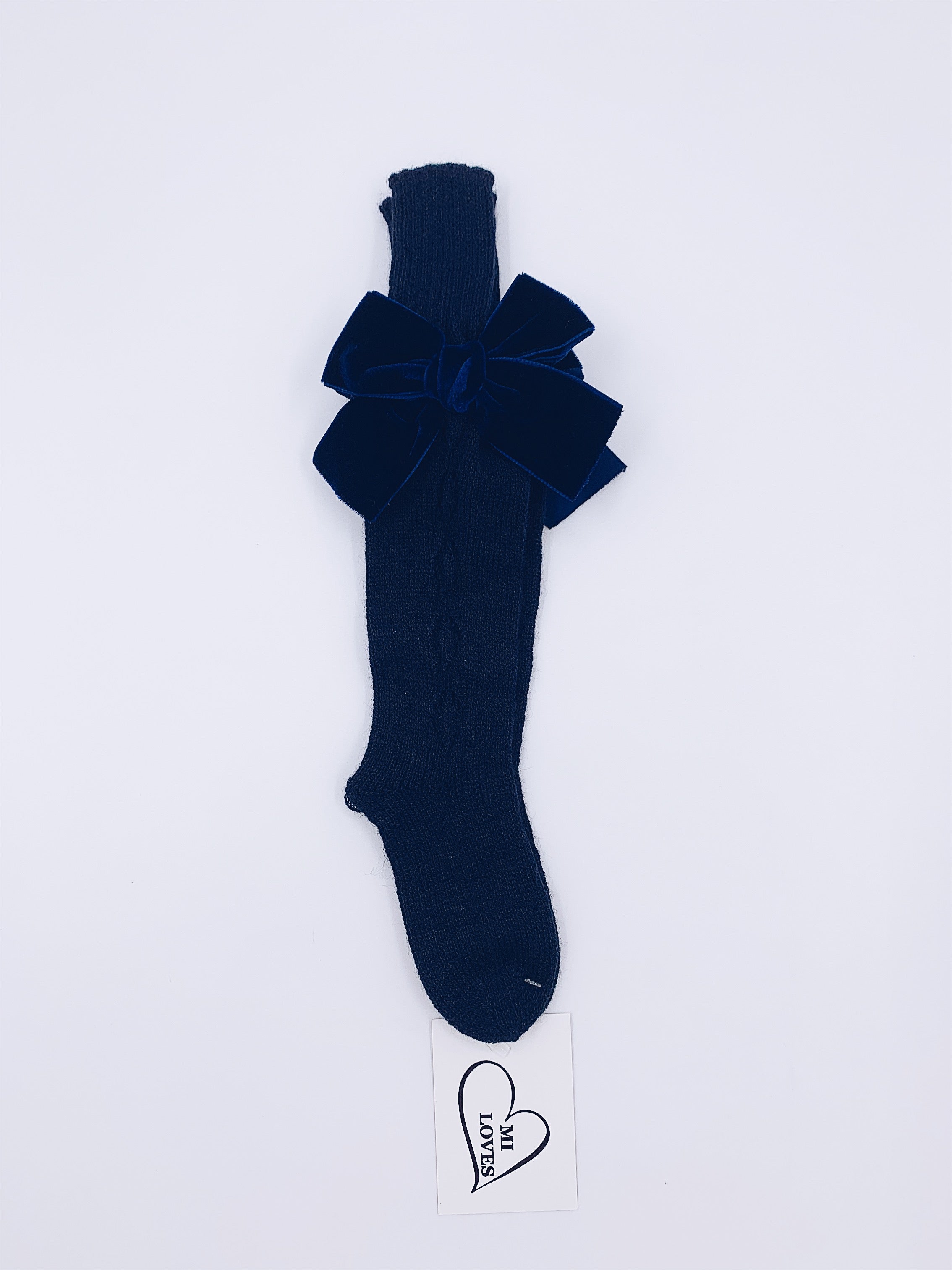 MI LOVES SIGNATURE KNITTED HIGH KNEE SOCKS WITH VELVET BOW