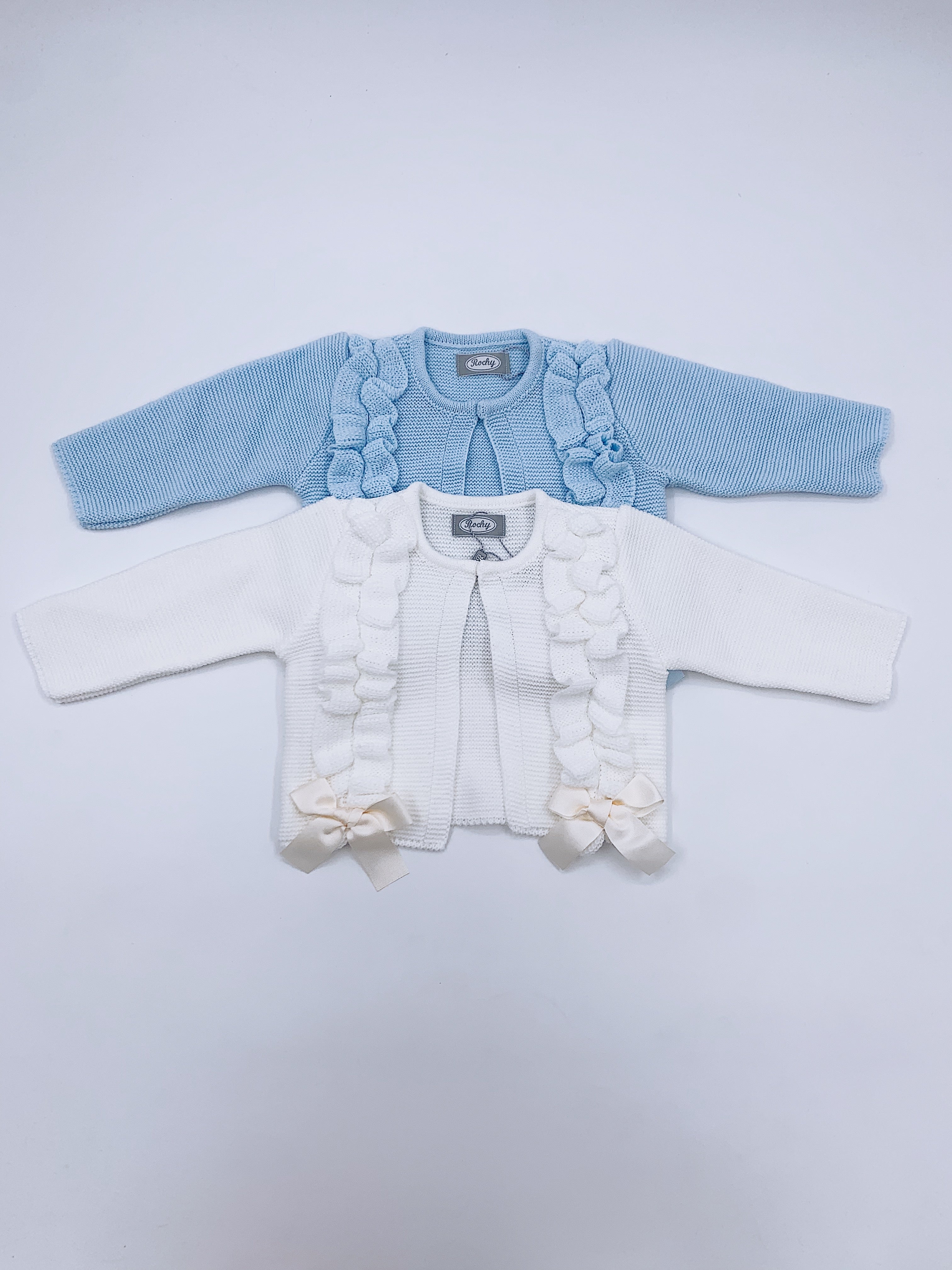 Beautiful Rochy knitted Cardigan with frills and Bow details(ALL COLOURS)