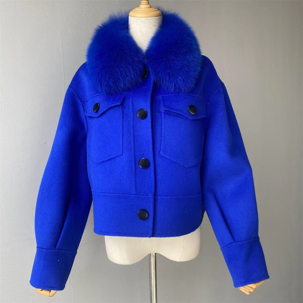 PRE ORDER (delivery in 2 weeks)MI LOVES SIGNATURE ELITE Collection Adult cashmere jacket with Fox fur trim