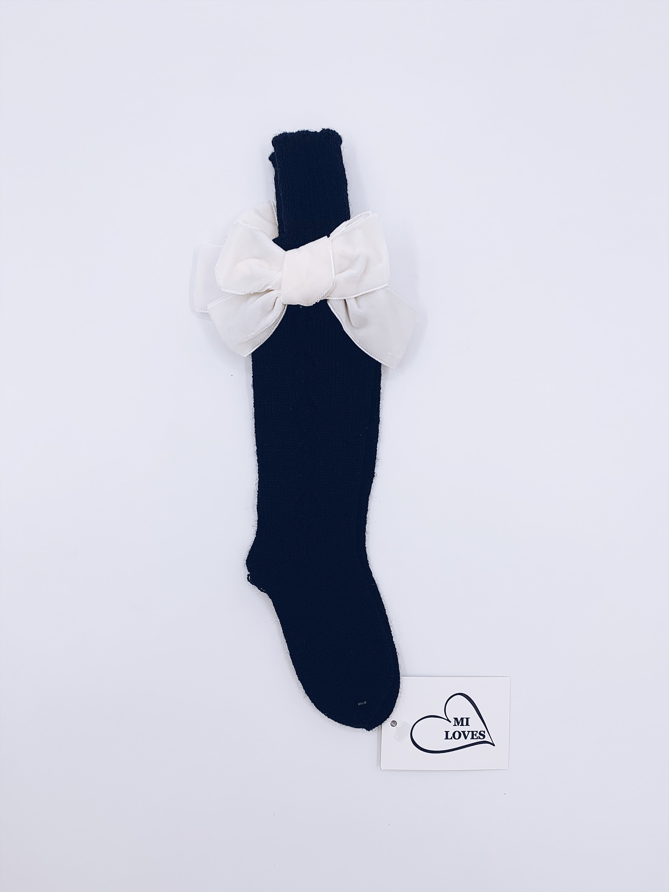MI LOVES SIGNATURE KNITTED HIGH KNEE SOCKS WITH VELVET BOW