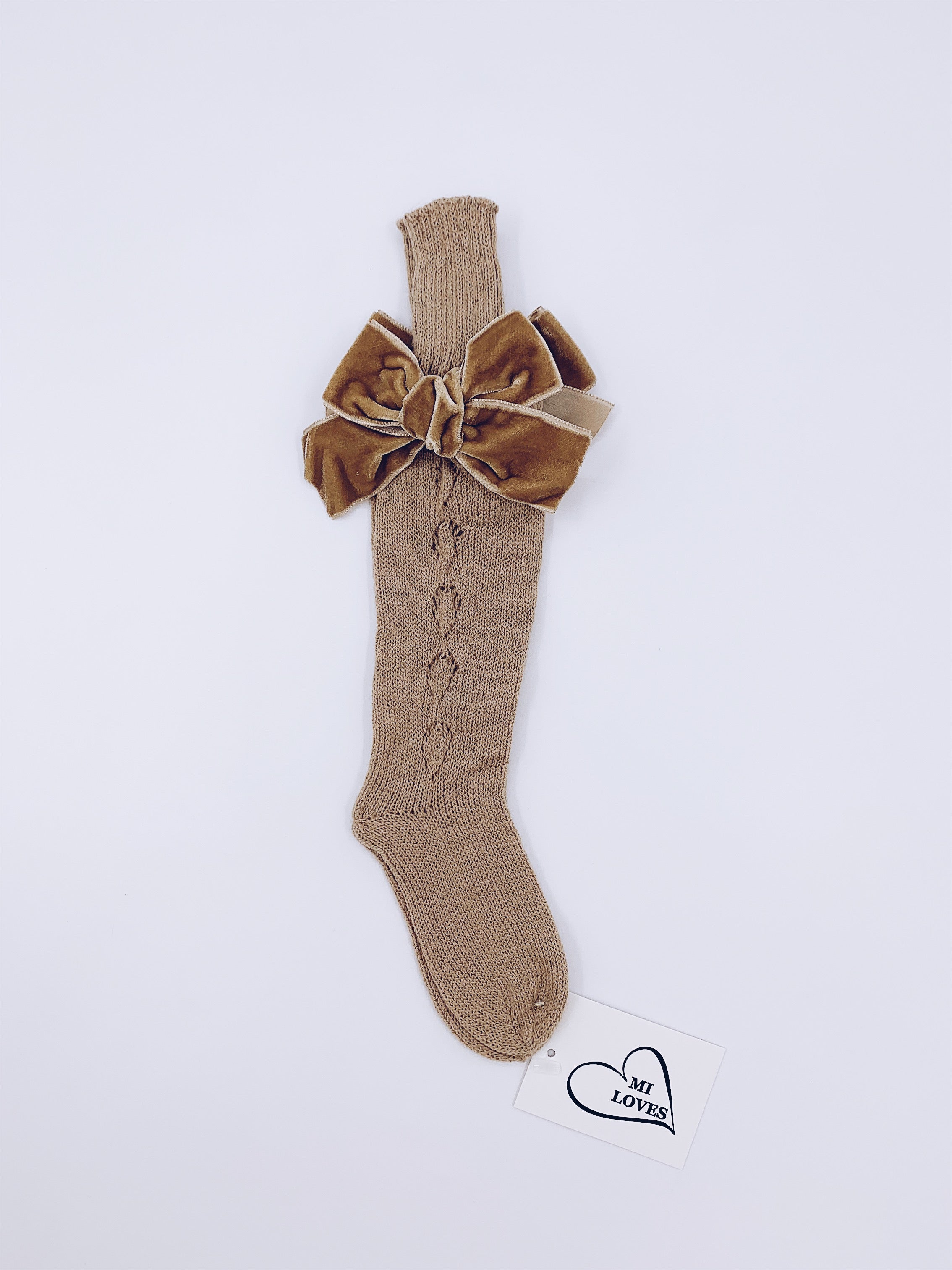 MI LOVES SIGNATURE KNITTED HIGH KNEE SOCKS WITH VELVET BOWS