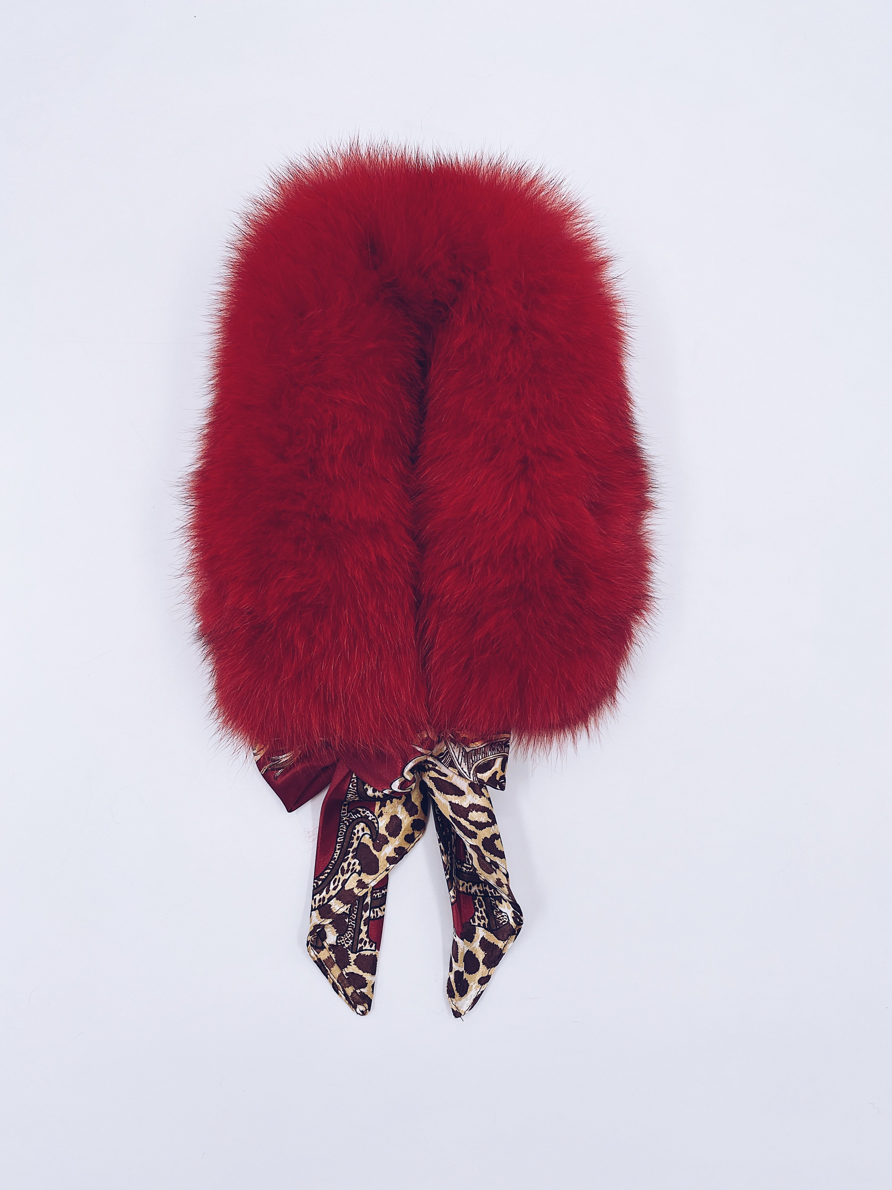 MI LOVES Signature Luxurious Fox fur collar with beautiful silk scarf.
