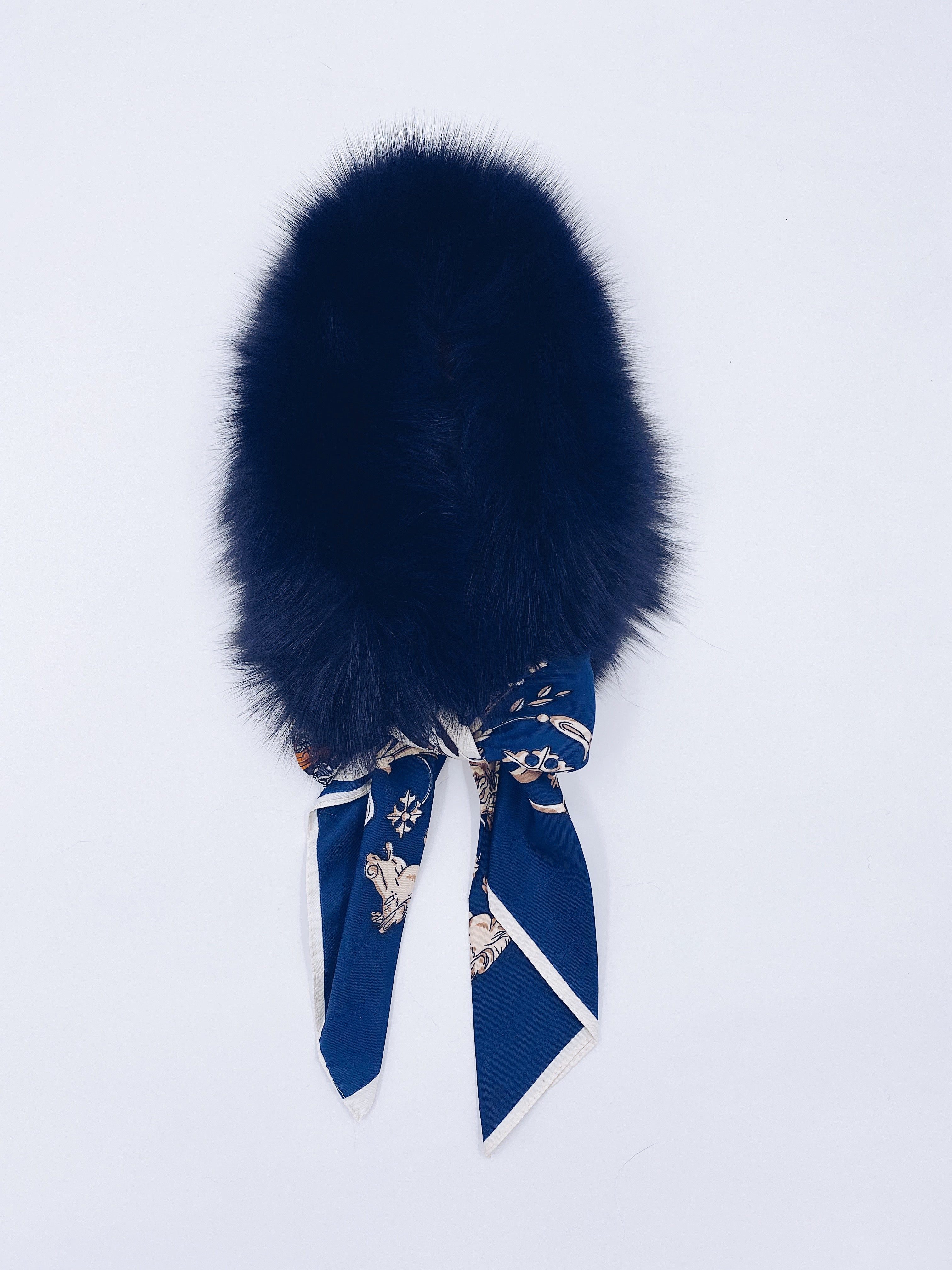 MI LOVES Signature Luxurious Fox fur collar with beautiful silk scarf.