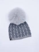 MI LOVES SIGNATURE MONOGRAM Kids hat with Fox fur pompom.