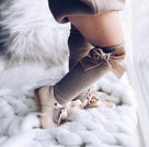 Beautiful Knitted High Knee Socks With Velvet Bows