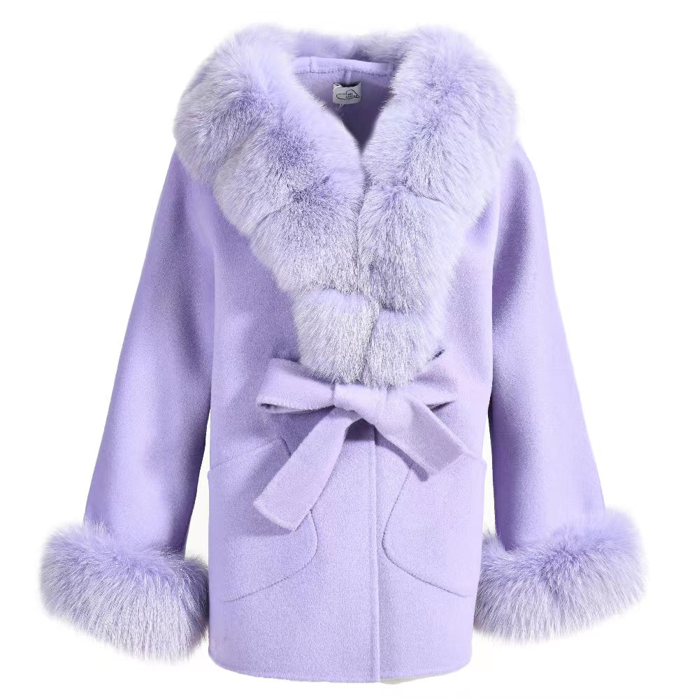 PRE ORDER(Delivery in 2-3 weeks)MI LOVES SIGNATURE Luxurious Anna cashmere Adult coat with Fox fur trim and cuffs.