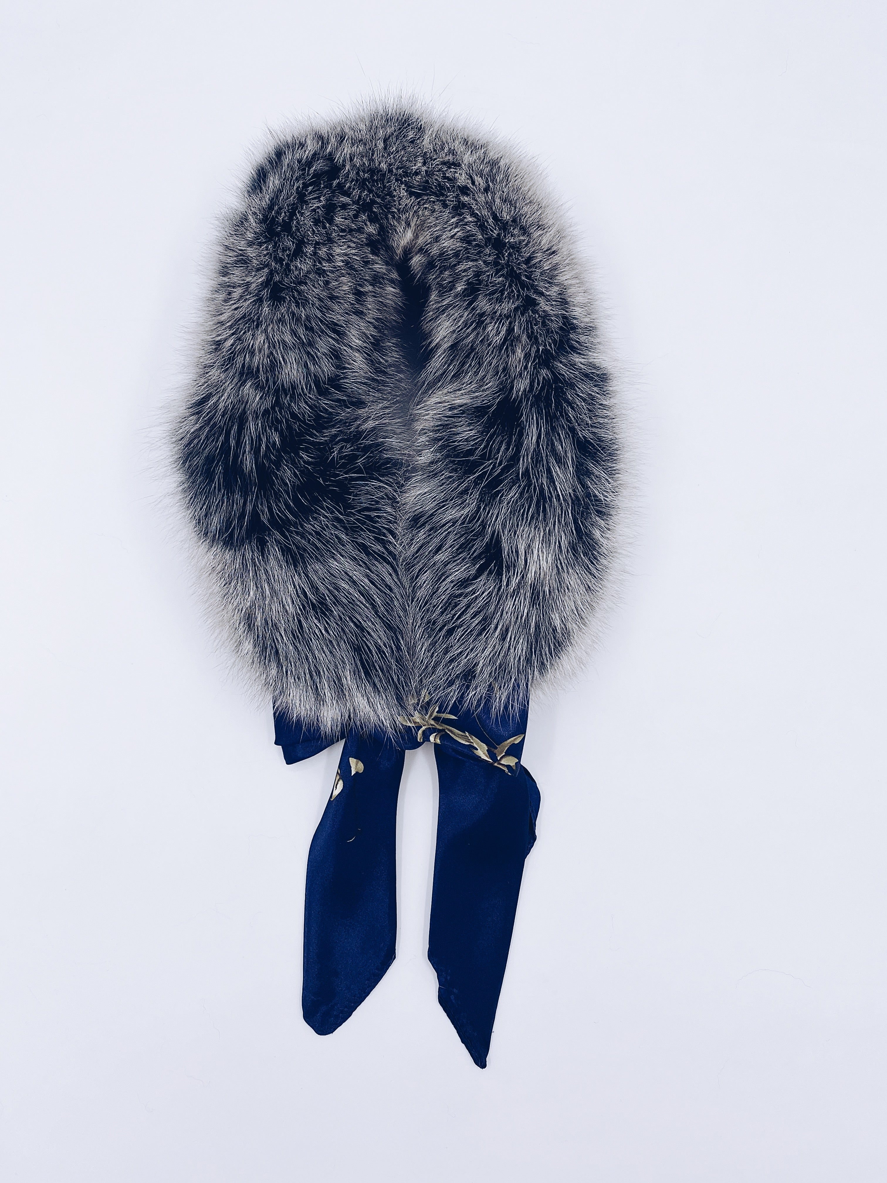 MI LOVES Signature Luxurious Fox fur collar with beautiful silk scarf.