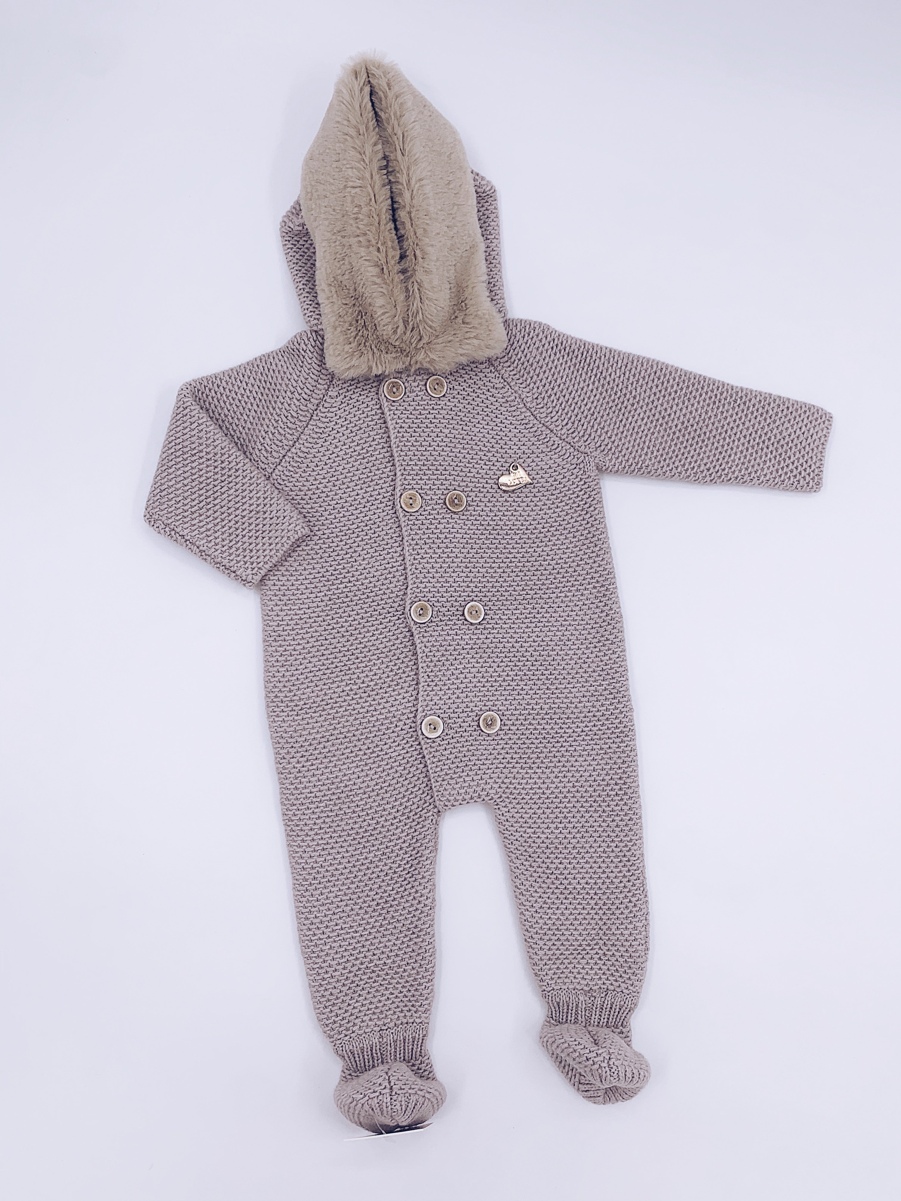 MI LOVES SIGNATURE knitted Pramsuit with faux fur trim