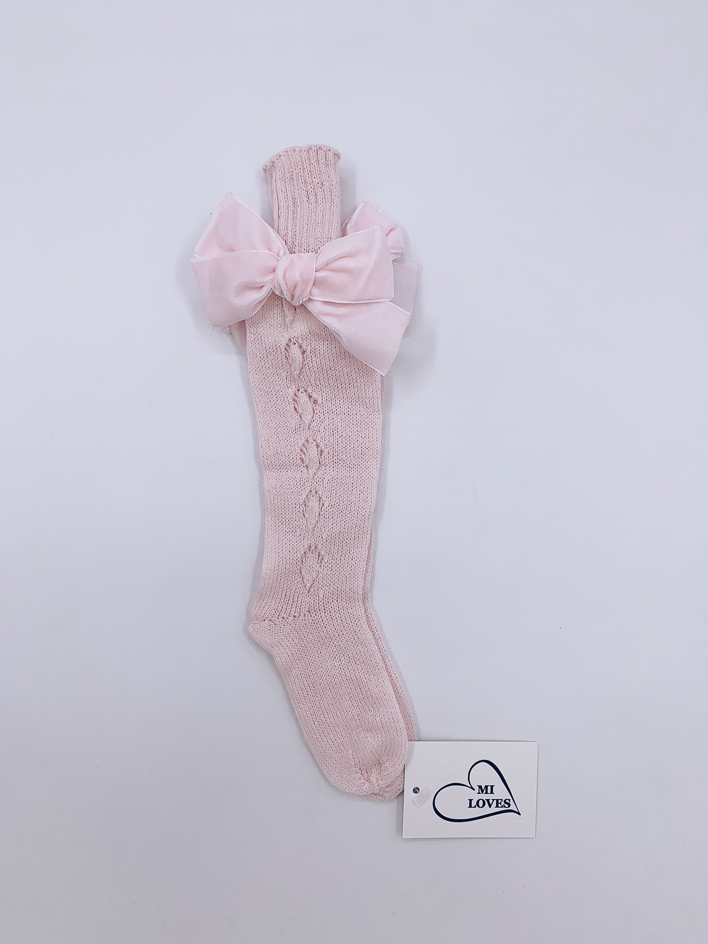 MI LOVES SIGNATURE KNITTED HIGH KNEE SOCKS WITH VELVET BOWS