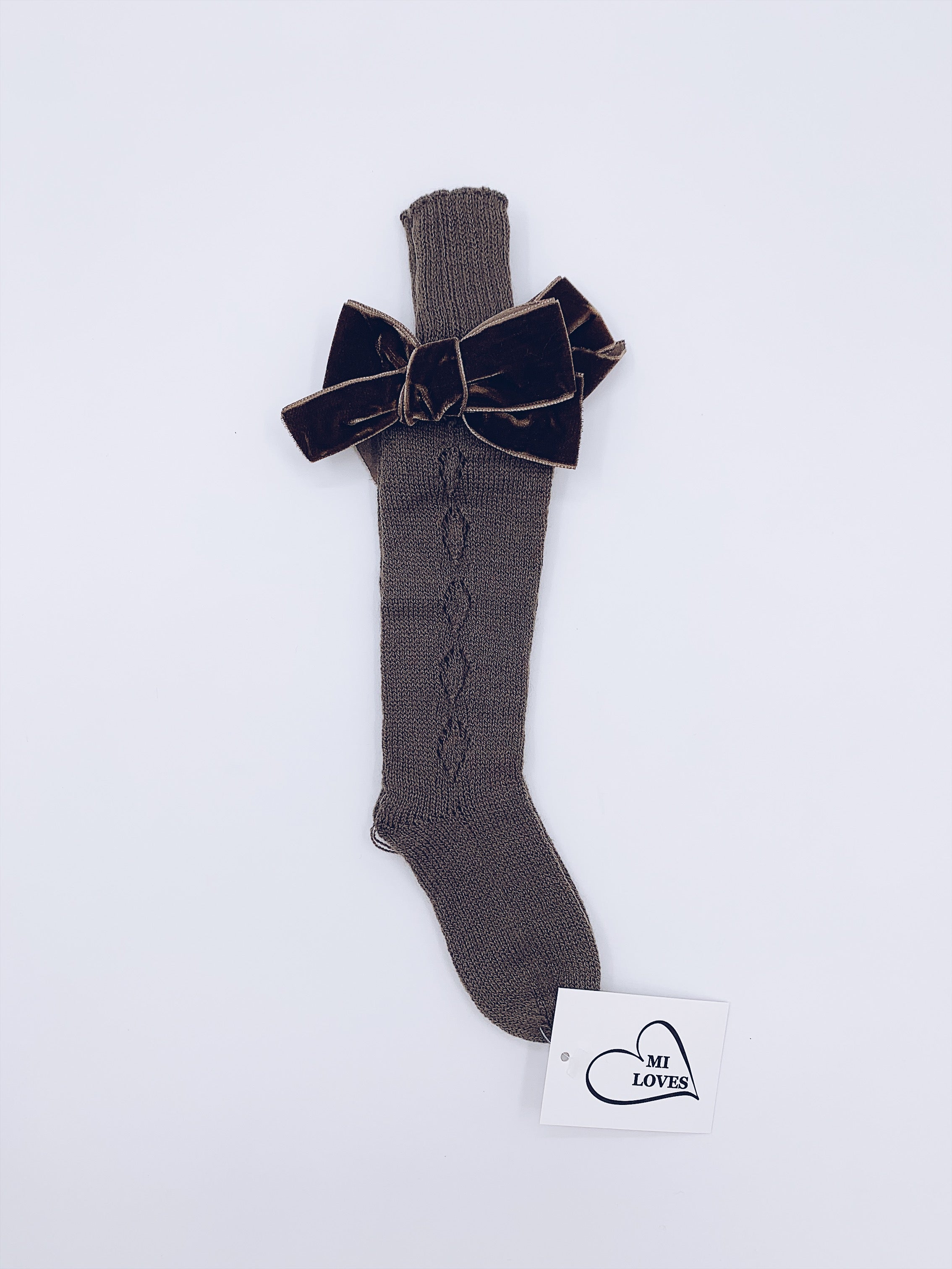 MI LOVES SIGNATURE KNITTED HIGH KNEE SOCKS WITH VELVET BOWS