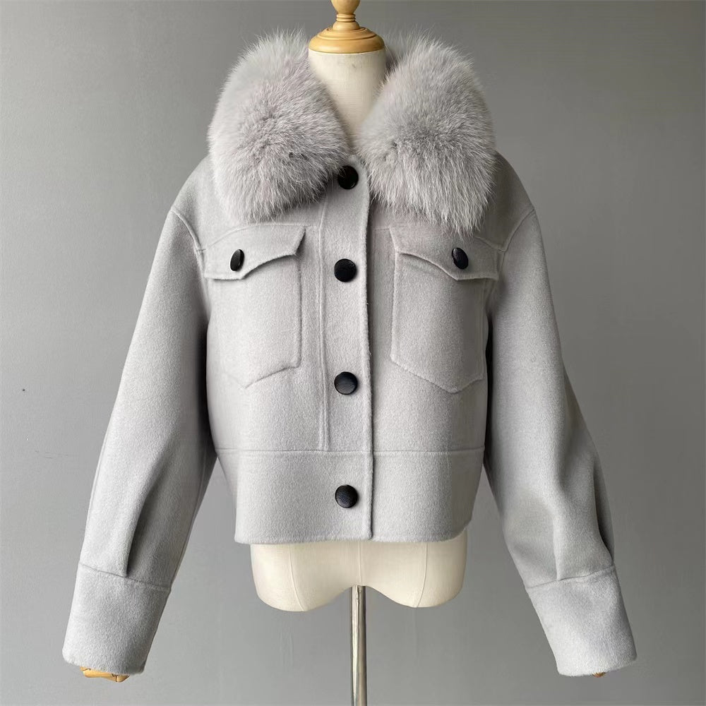 PRE ORDER (delivery in 2 weeks)MI LOVES SIGNATURE ELITE Collection Adult cashmere jacket with Fox fur trim