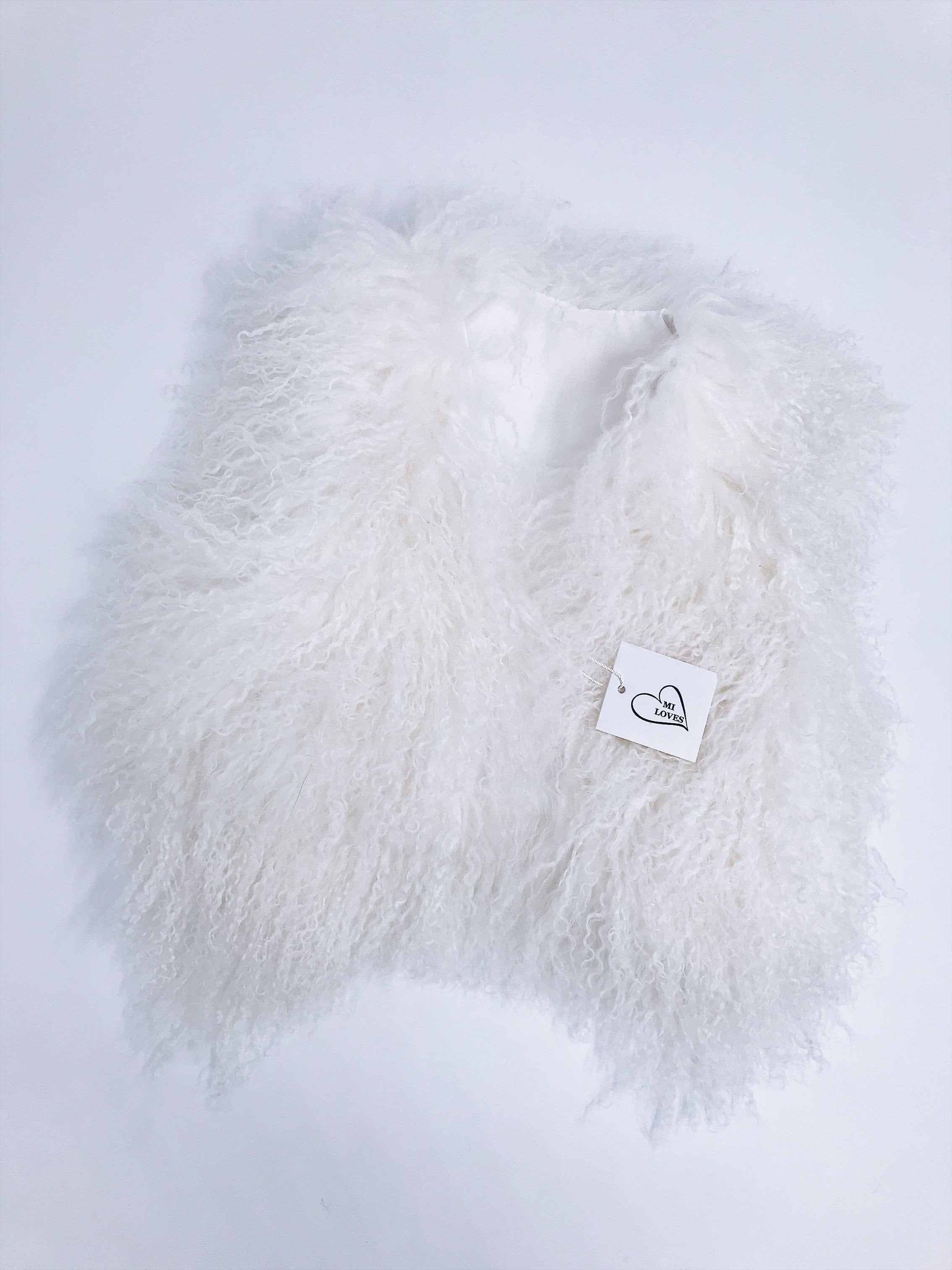 MILOVES Signature Luxurious Mongolian  fur kids vest in Ivory/White.