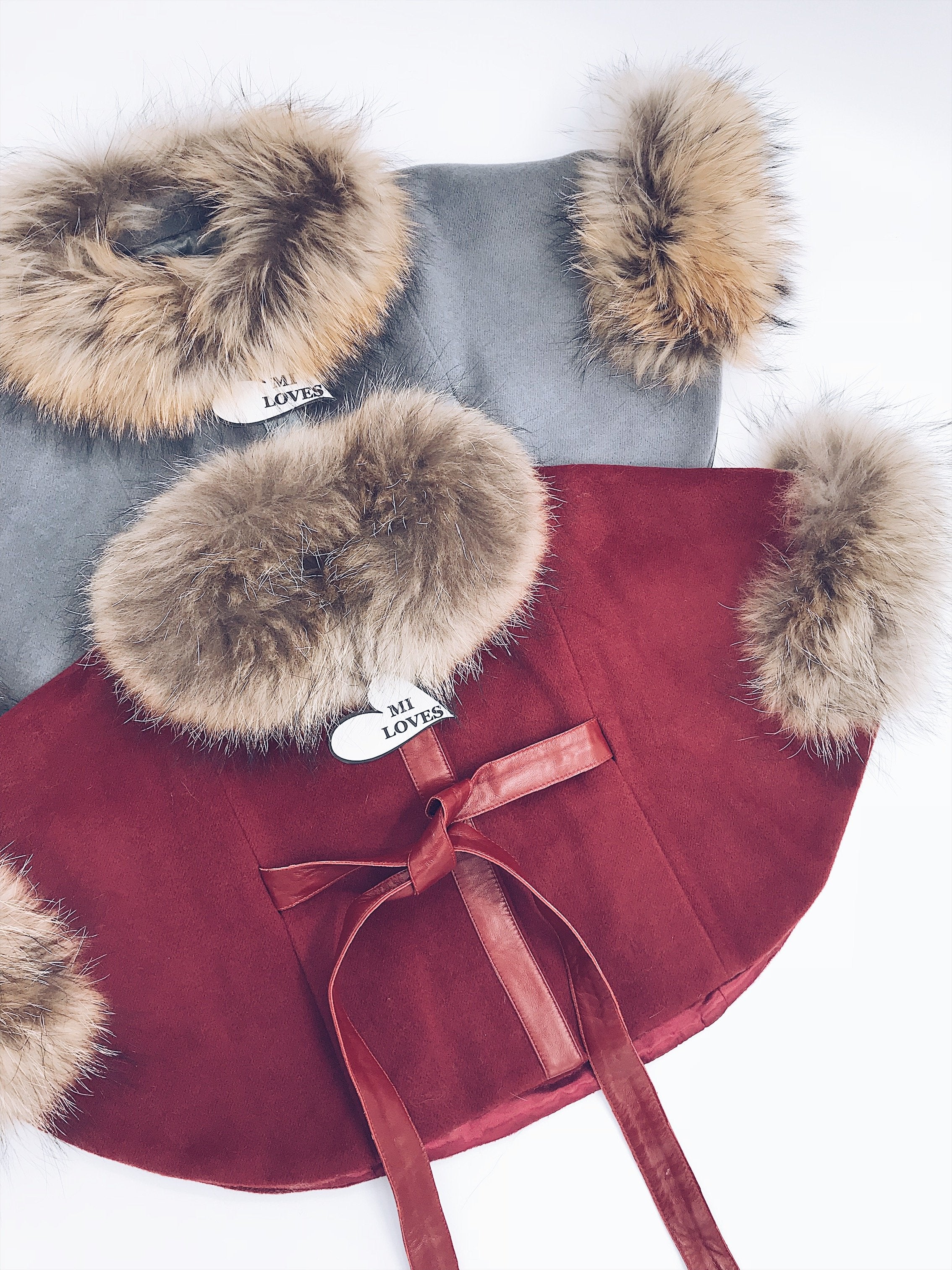 Luxurious Racoon fur trim and cuffs kids poncho