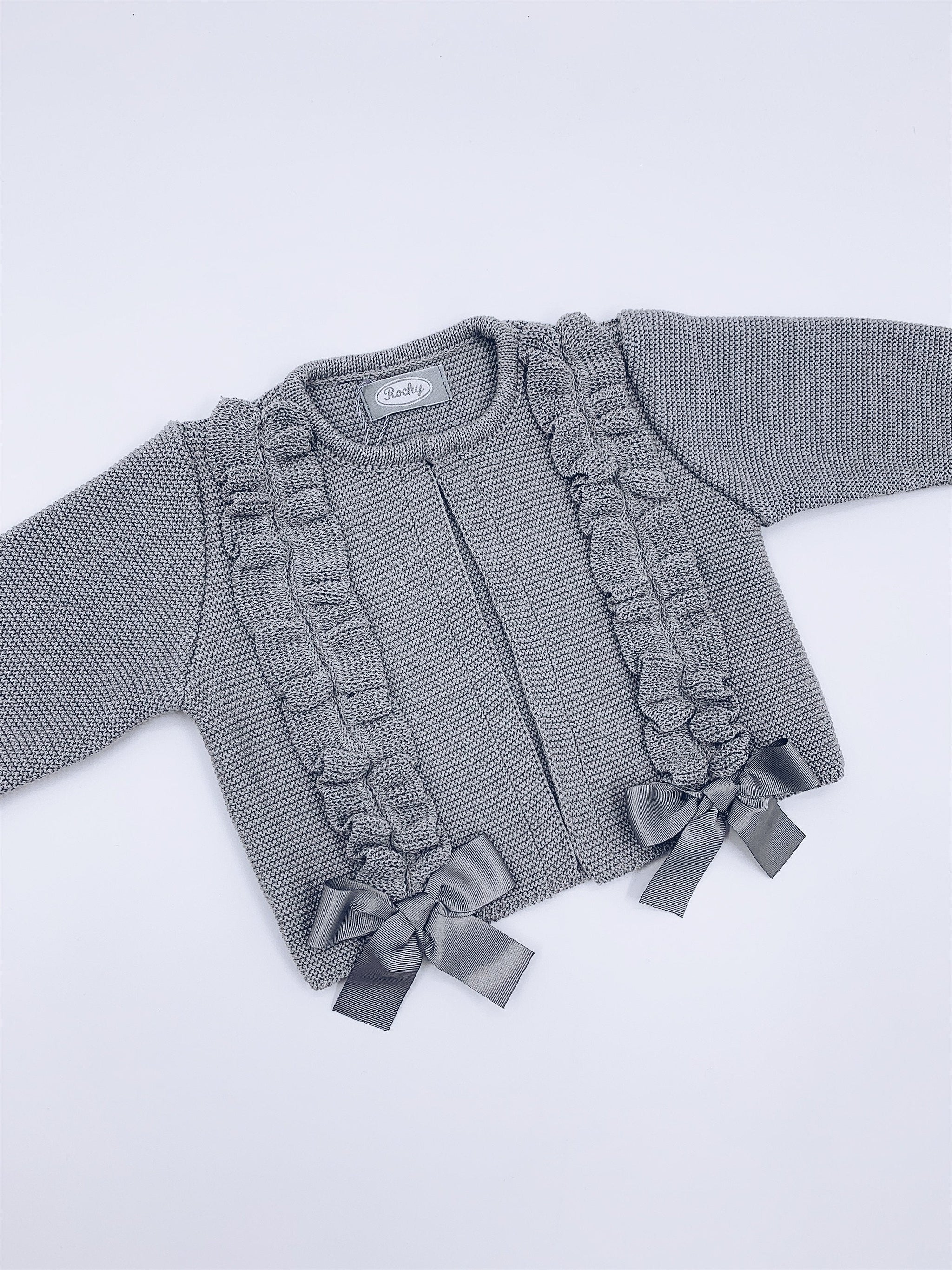 Beautiful Rochy knitted Cardigan with frills and Bow details ALL COLOU MI LOVES