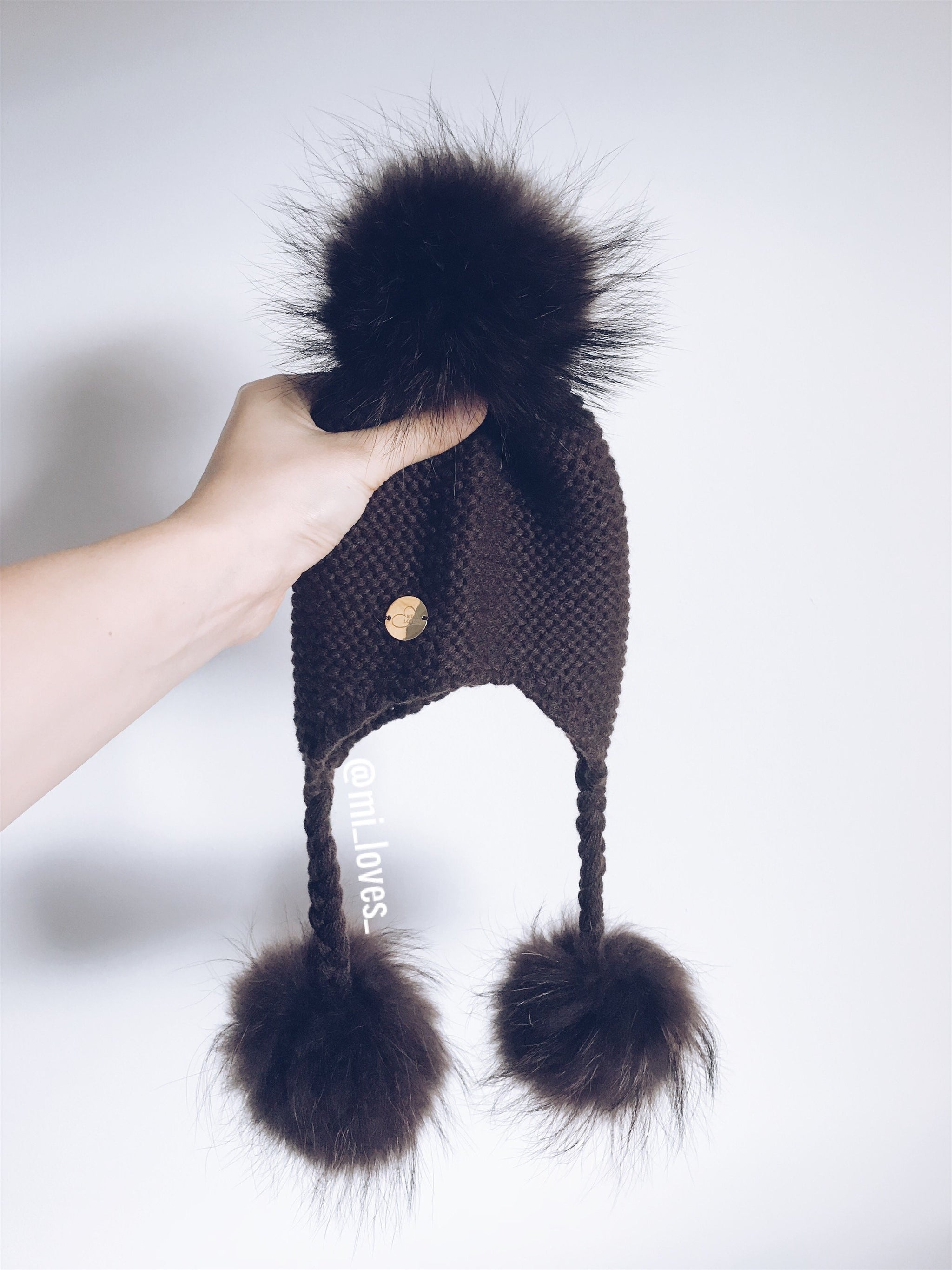 Miloves MI LOVES SIGNATURE MONOGRAM Kids hat with Fox fur 2024 pompom and shawl